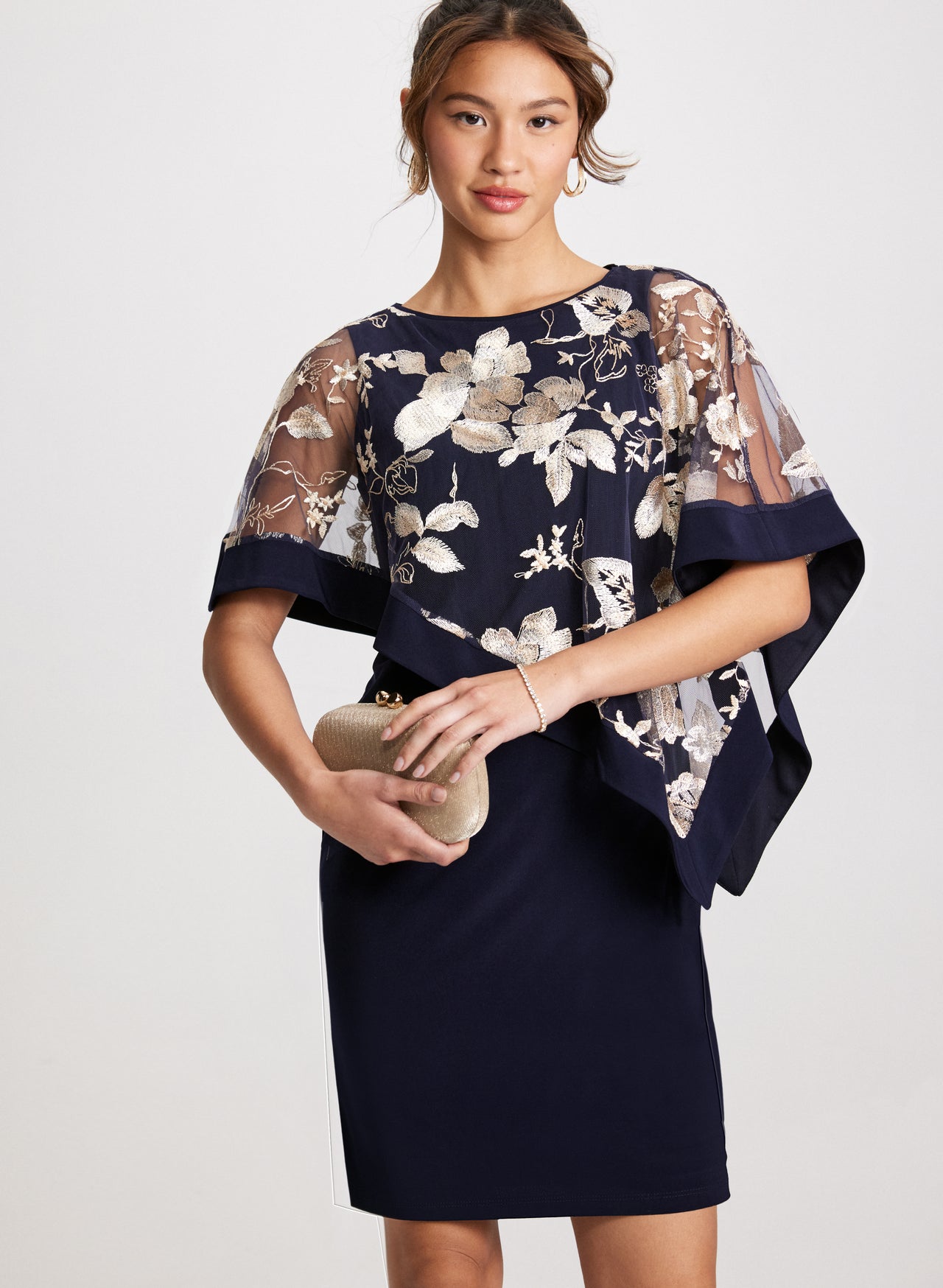 Women Blue Floral Strappy Poncho Dress