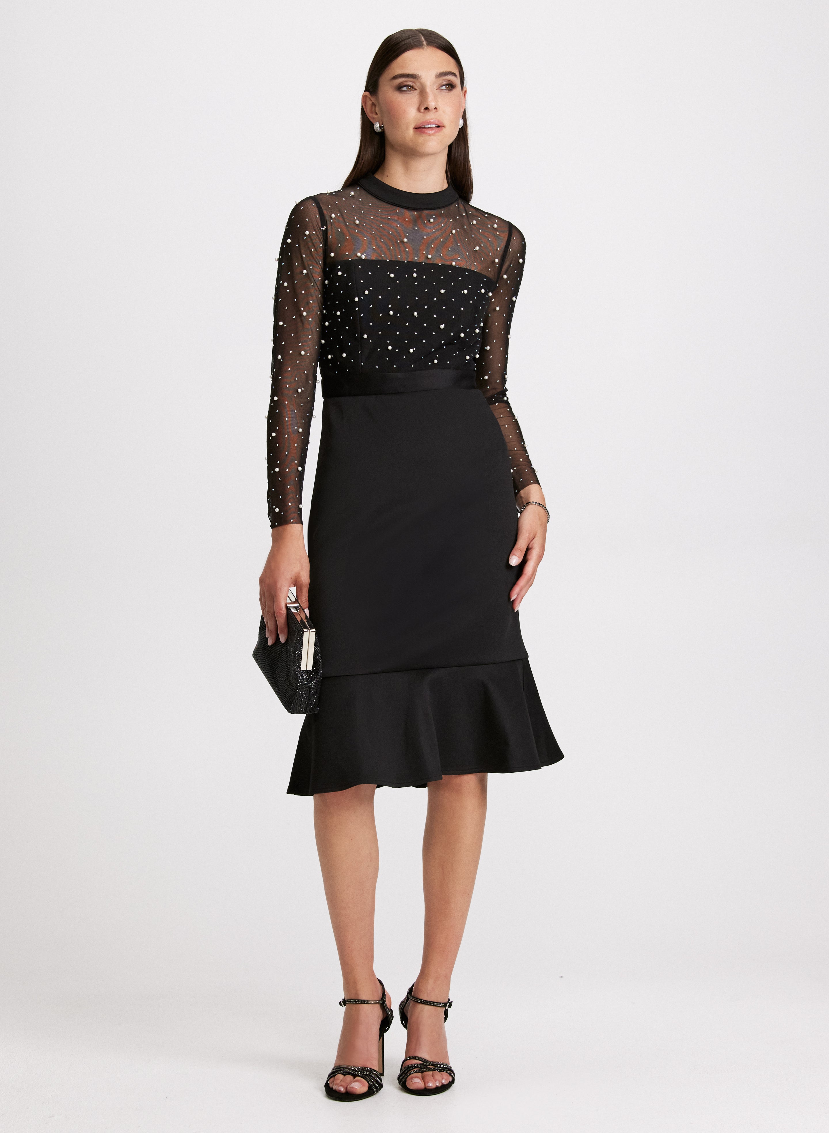 Pearl Embellished Mesh Detail Dress