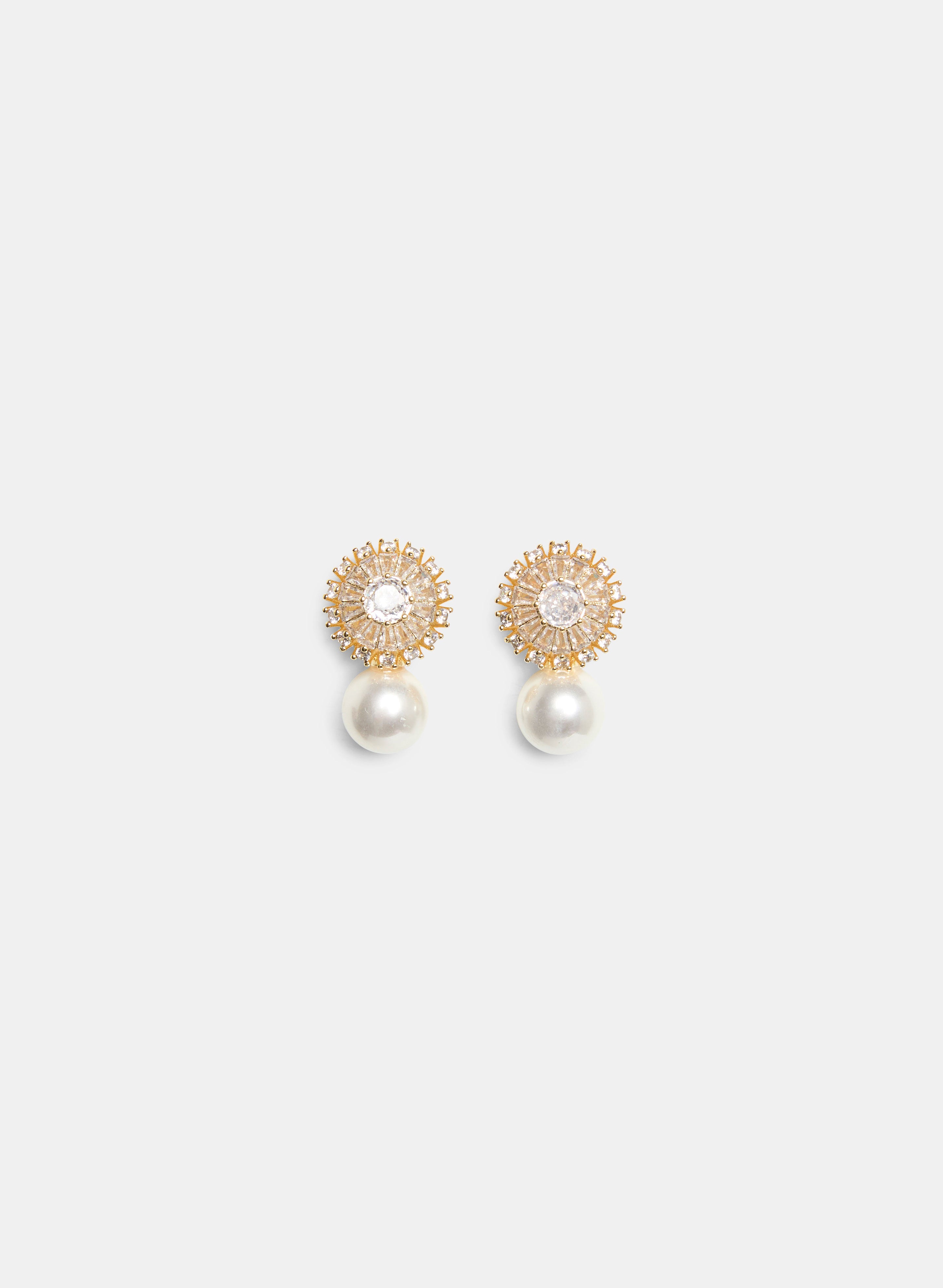 Rhinestone Pearl Drop Earrings