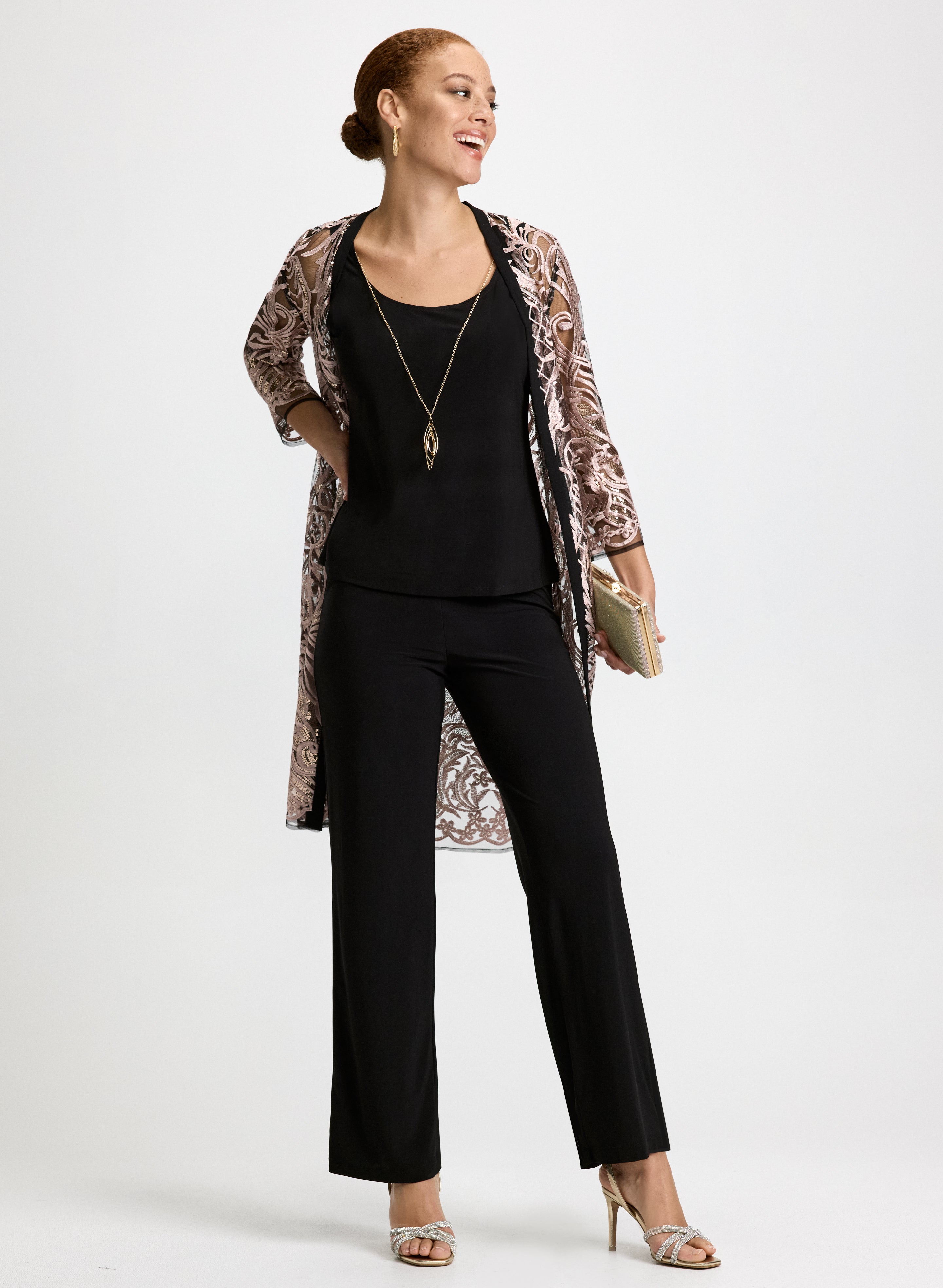 Sequin Motif Jacket, Pants & Cami Set