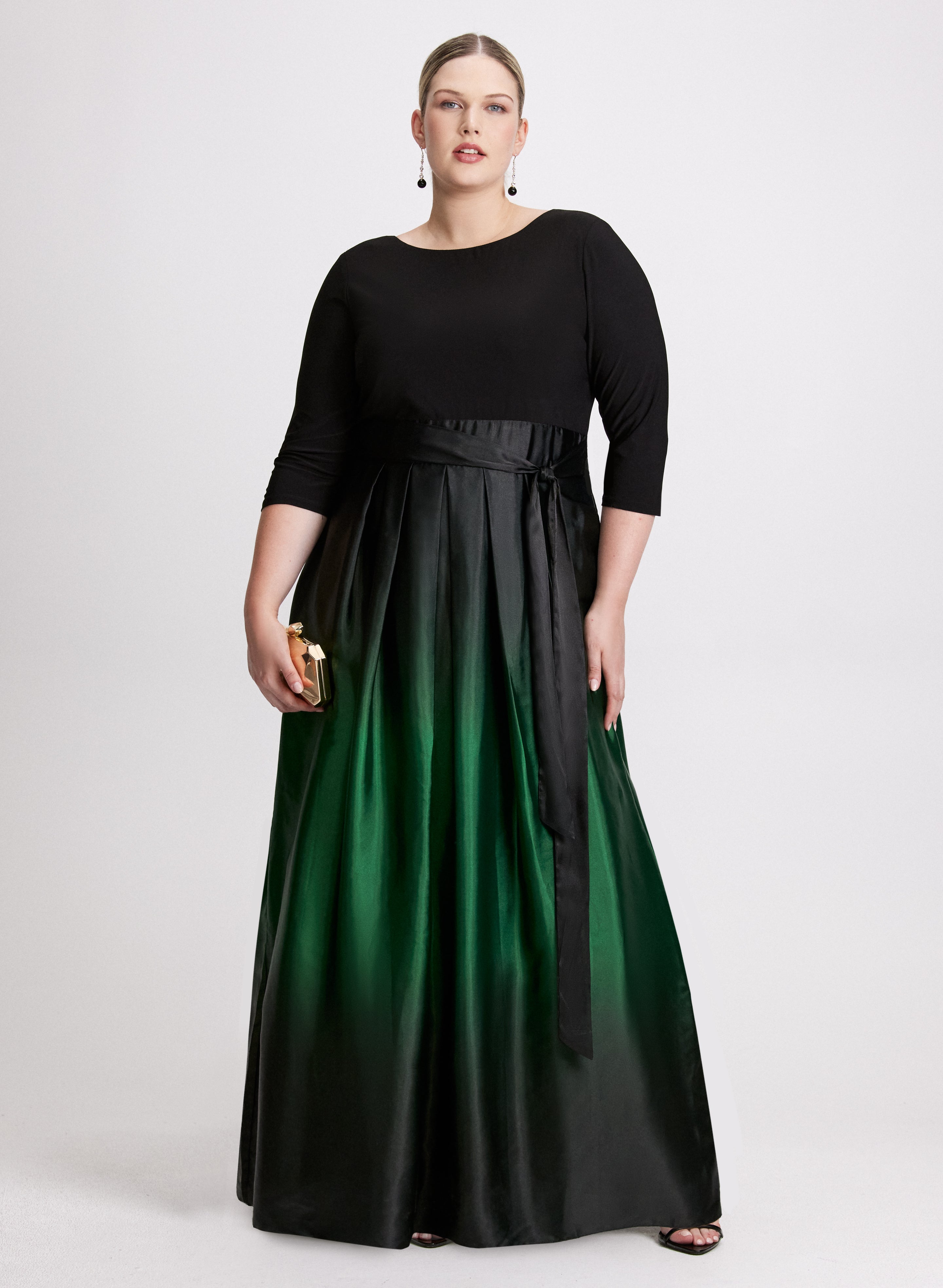 3/4 Sleeves Satin Skirt Gown