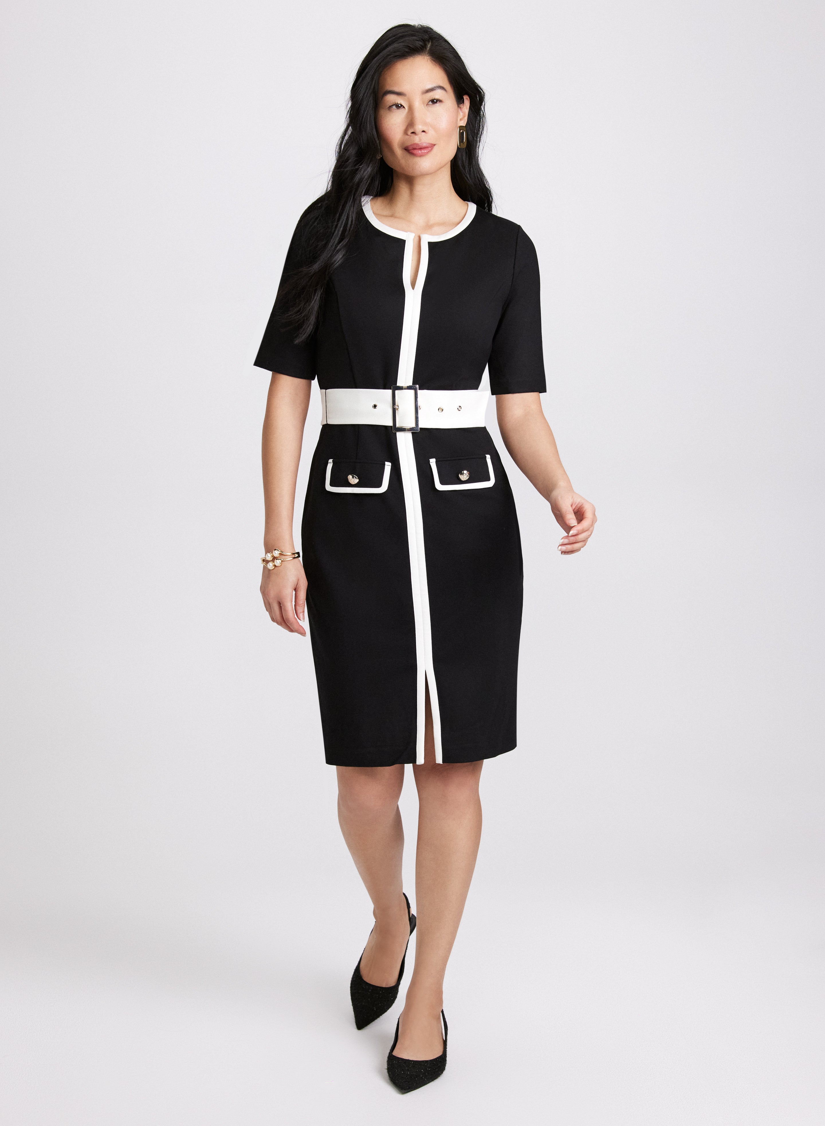 Belted Contrast Trim Dress Belted Contrast Trim Dress
