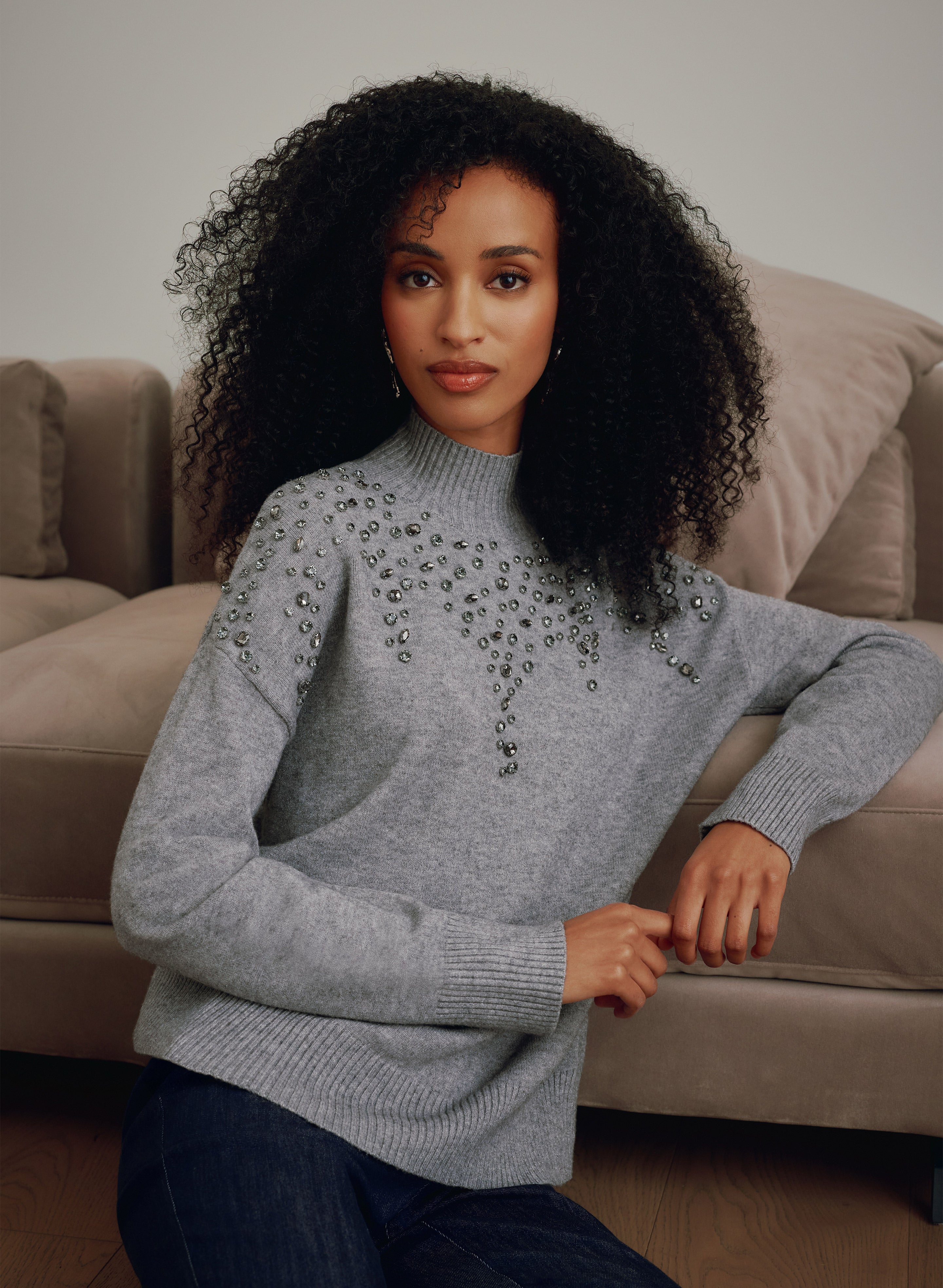 ニット+セーター Crystal Embellished Turtleneck Knit Top Embellished Turtleneck Sweater | White House Black Market