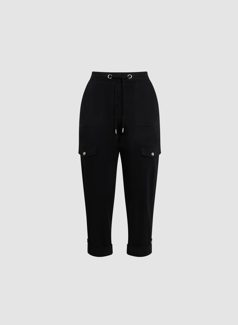 Cotton Drawstring Waist Cargo Capris