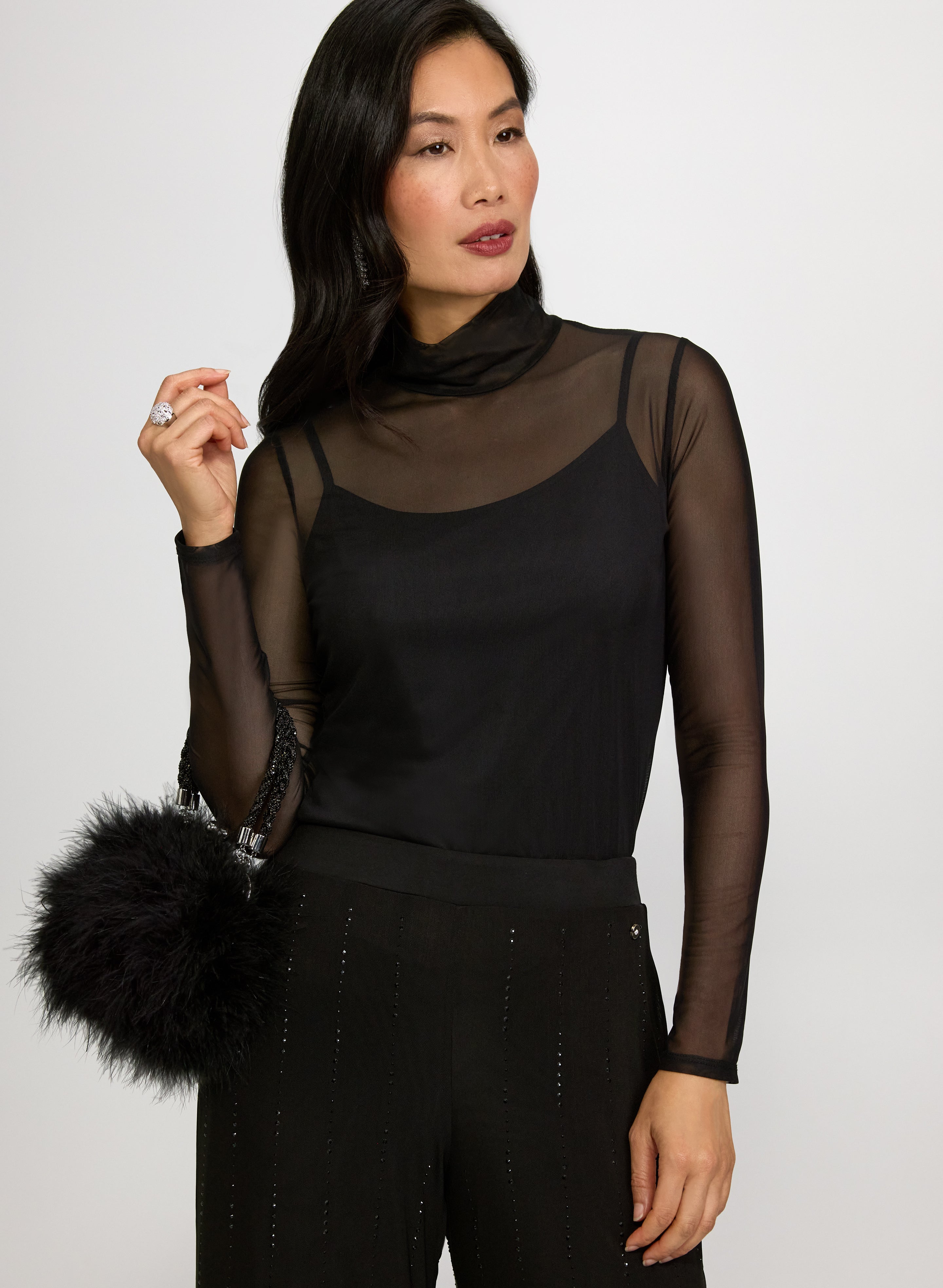 Mock Neck Mesh Top