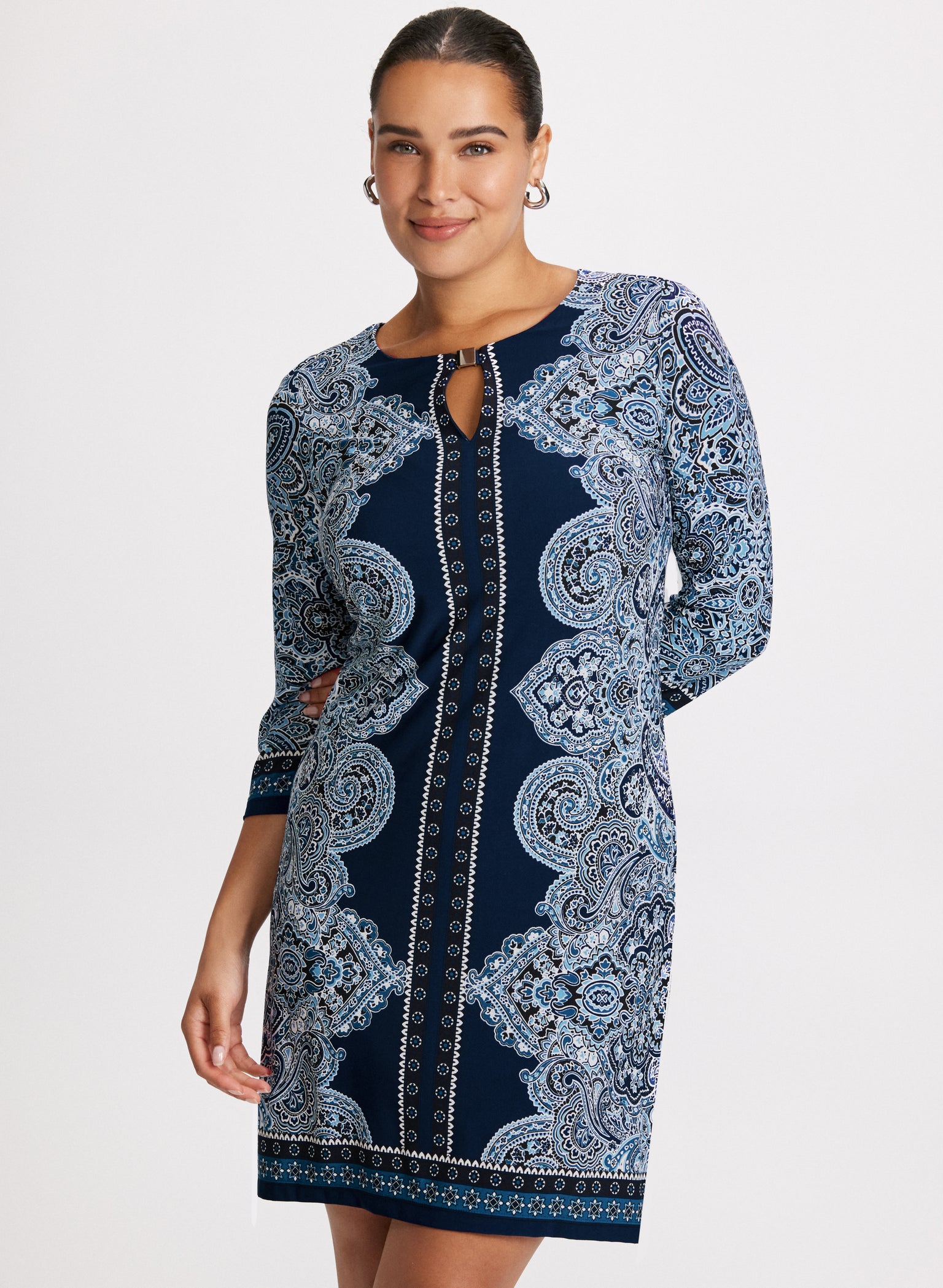 Lucy Keyhole Shift Dress in Turquoise Paisley main image 0