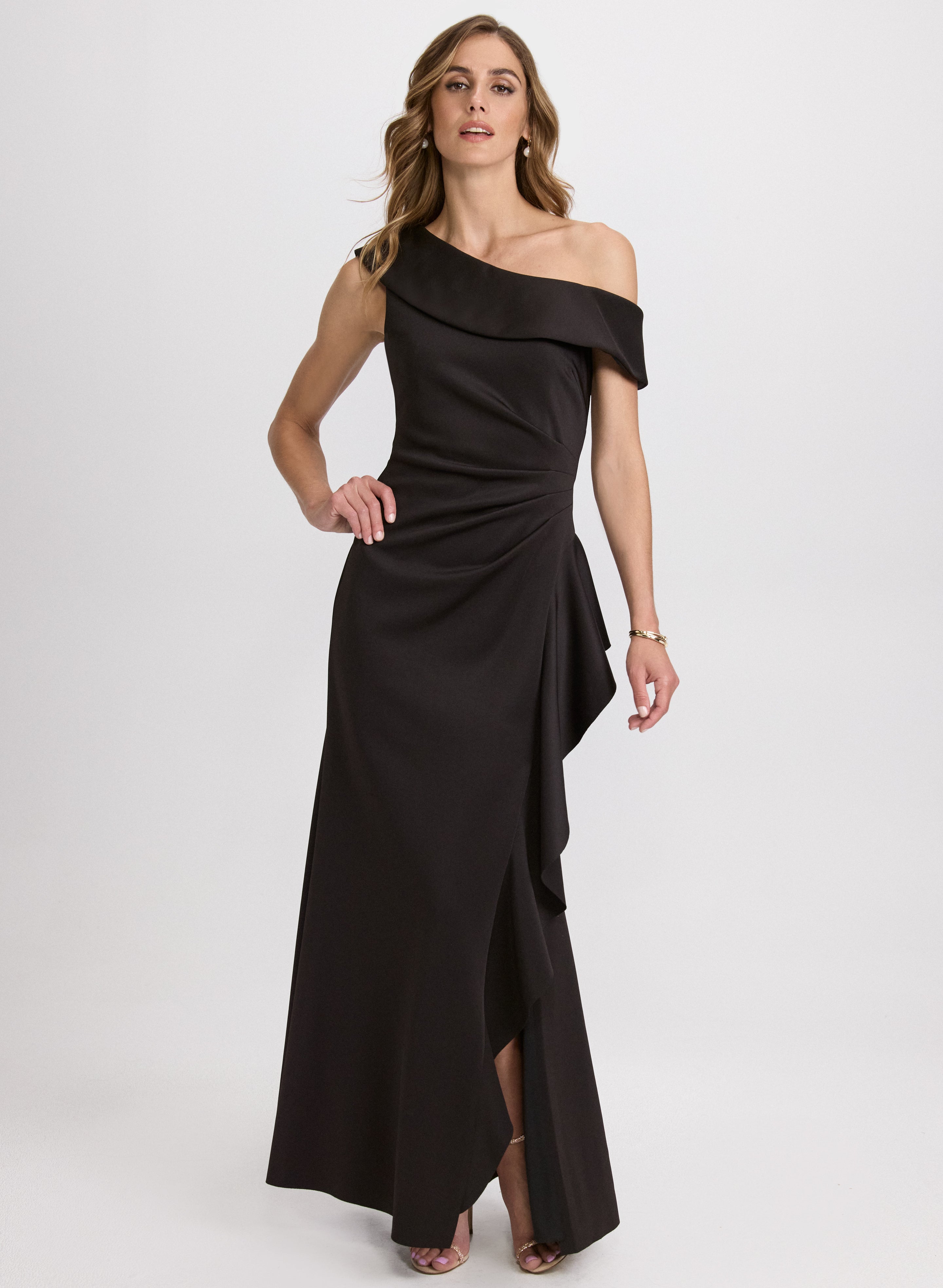 Asymmetric Waterfall Ruffle Dress