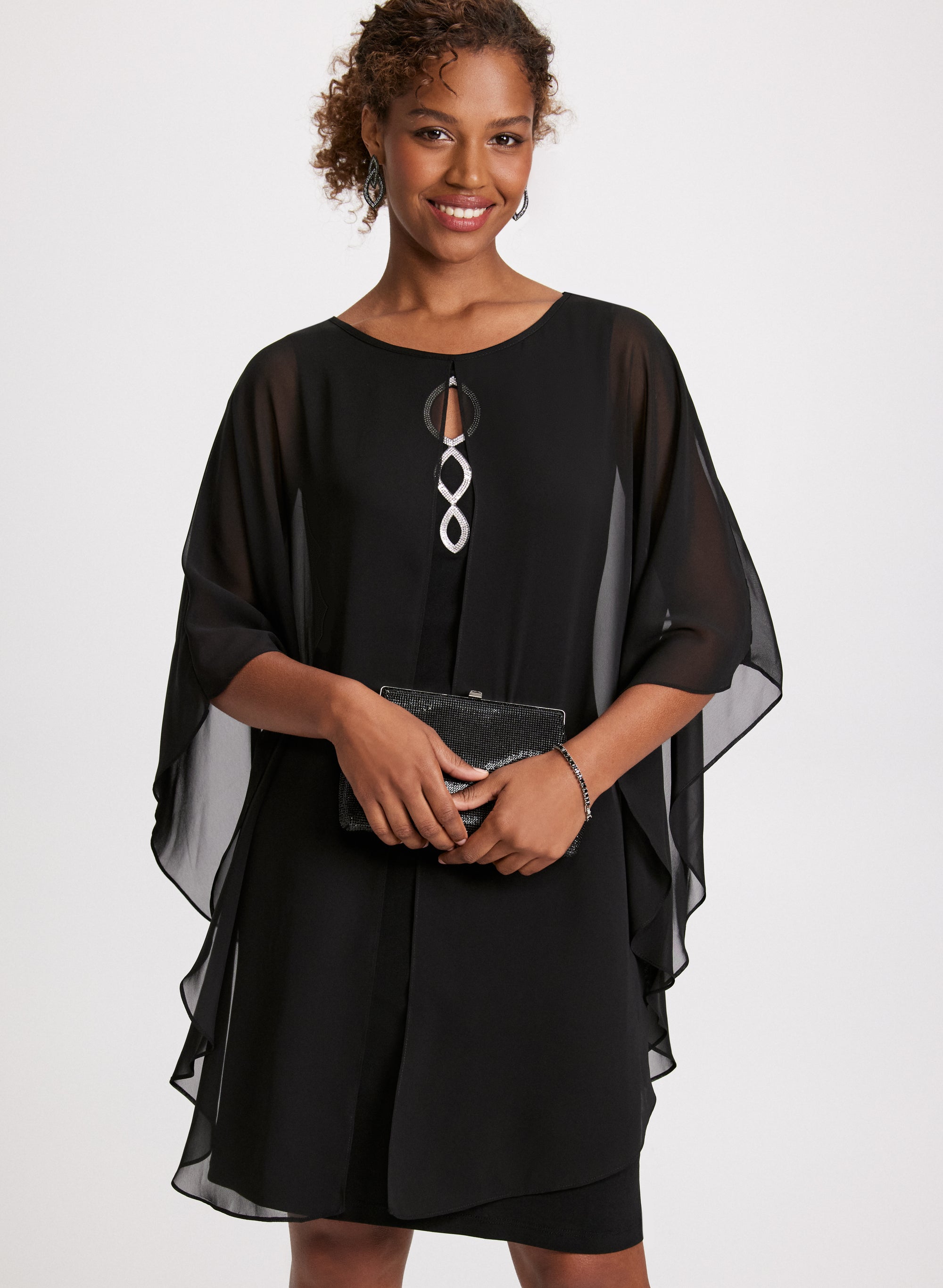 sachin and babi light blue dress NEW Glamour Night Navy Chiffon Poncho Overlay Dress