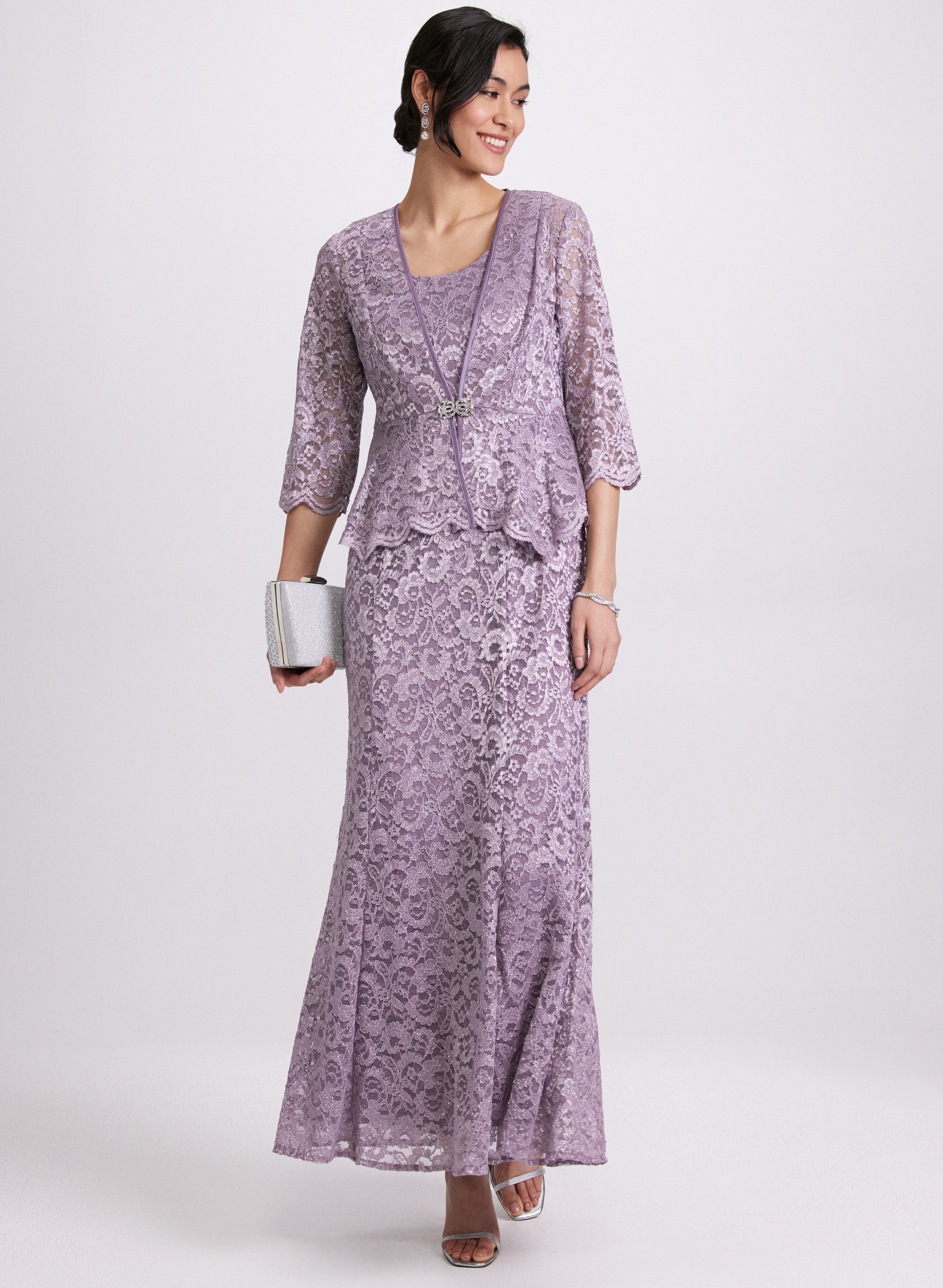 Glitter Lace Dress & Jacket Set Glitter Lace Dress & Jacket Set