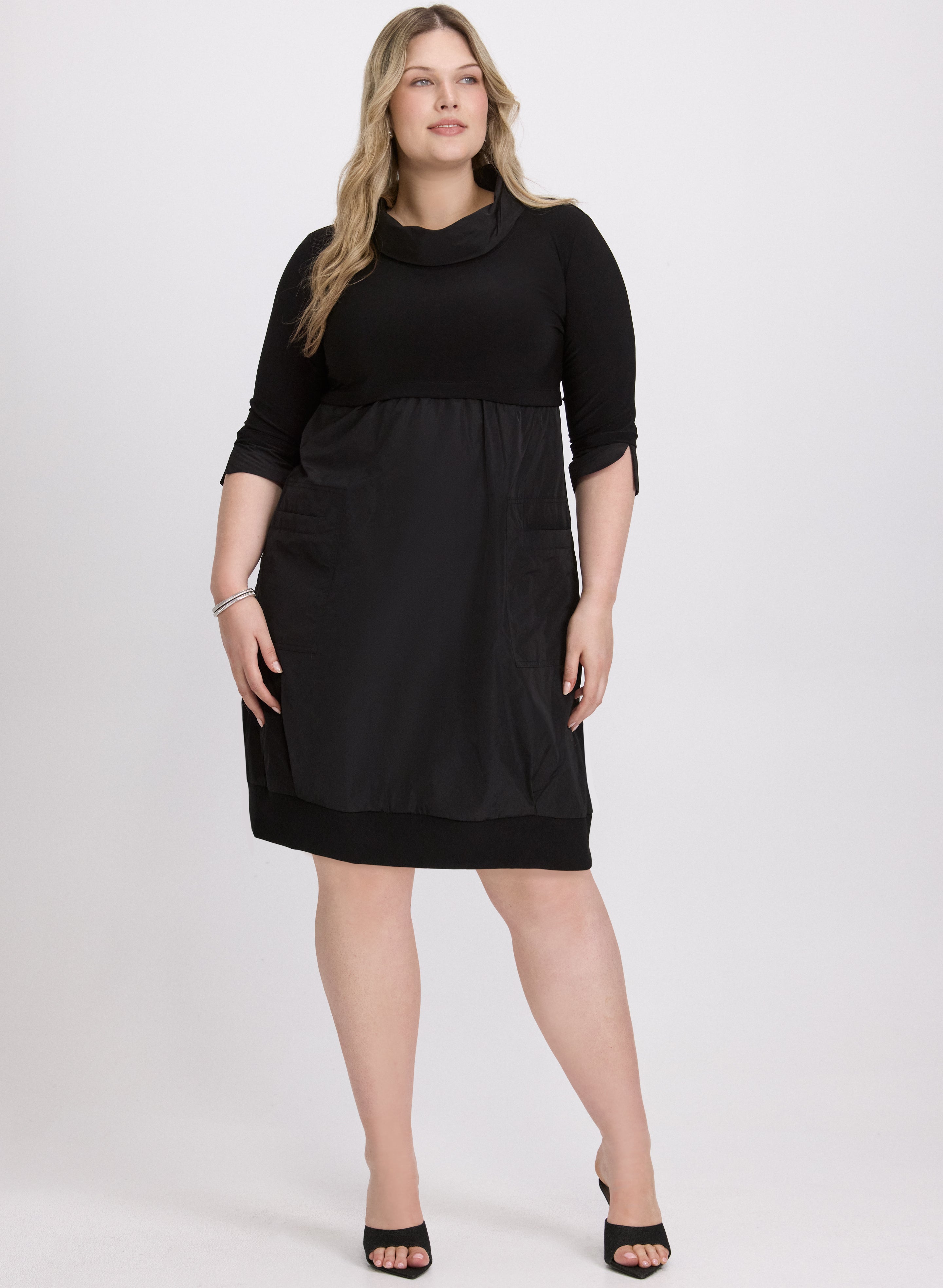black bubble dress plus size Final Sale Plus Size Ruffle Trim Babydoll Bubble Dress with Cutout Bac main image 1