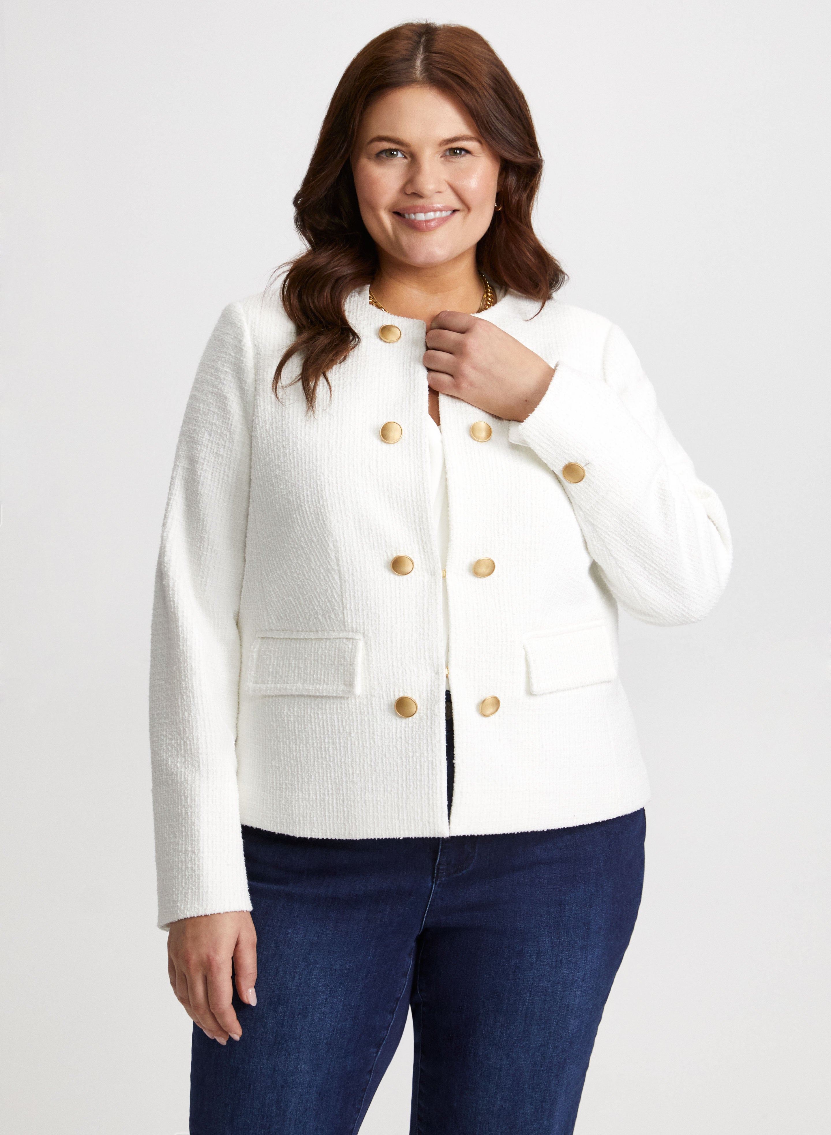 Short Bouclé Jacket With Buttons