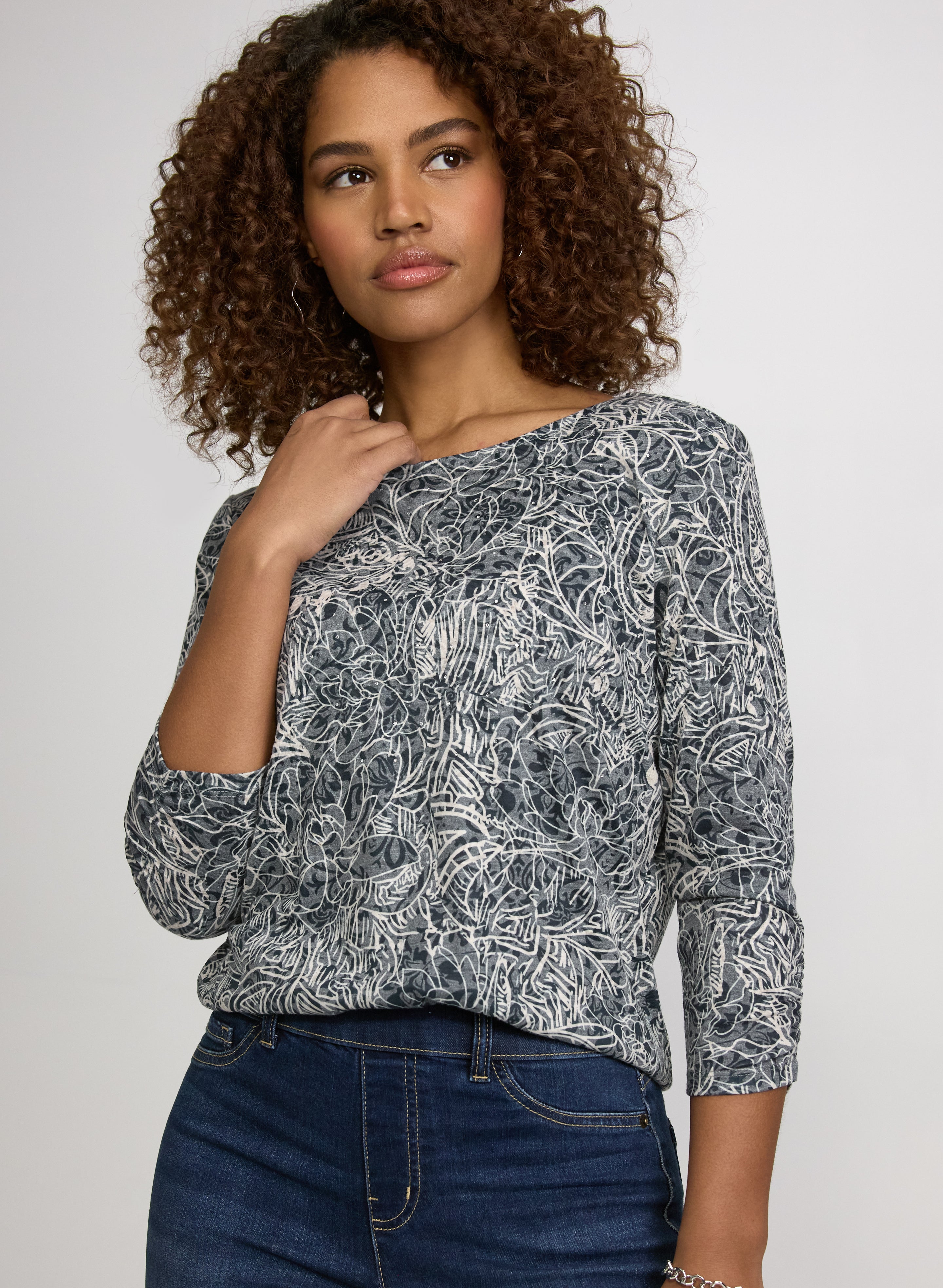 トップス Laura Embellished Mixed Print Top
