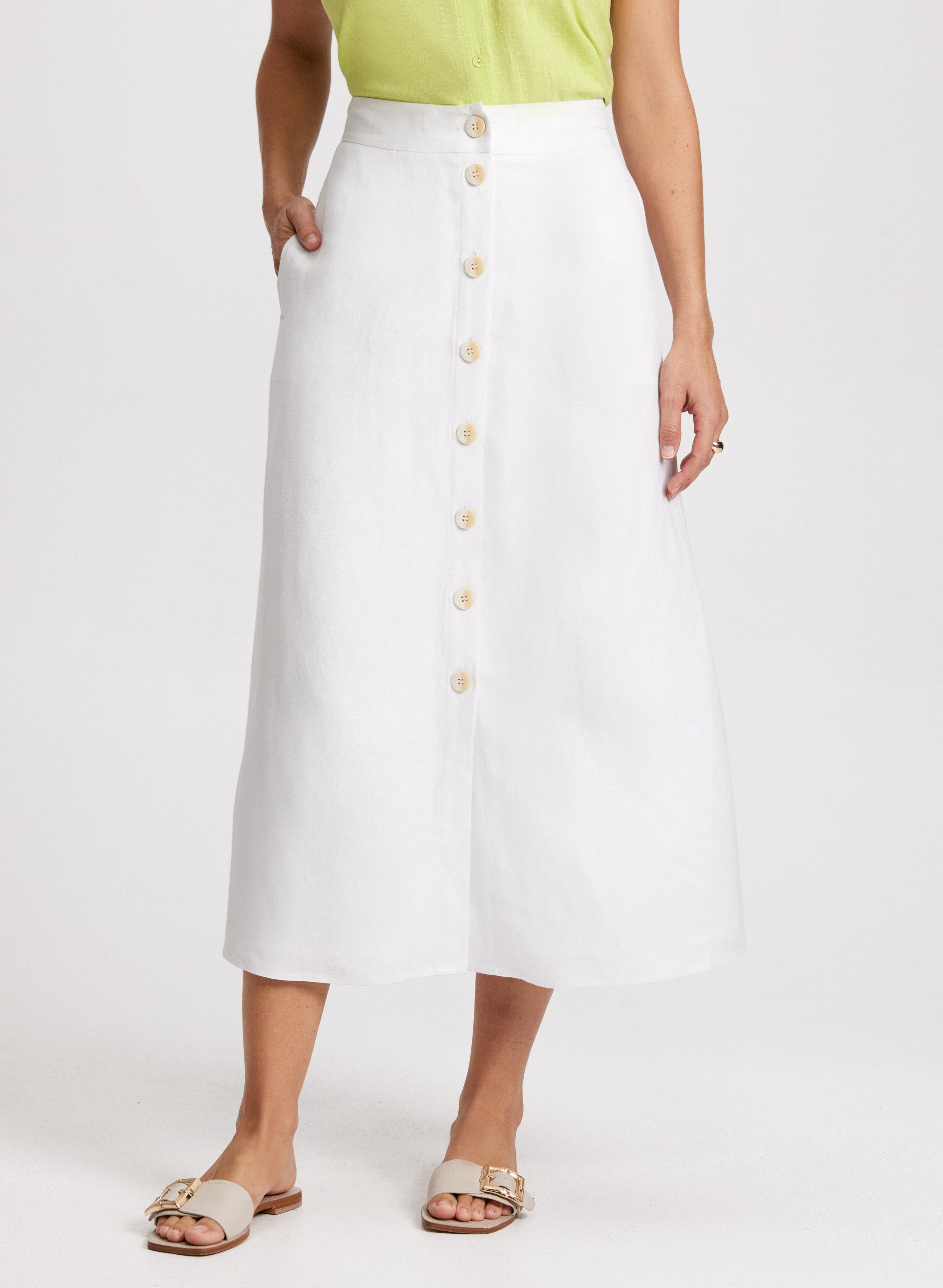 Linen-Blend Button Down Skirt