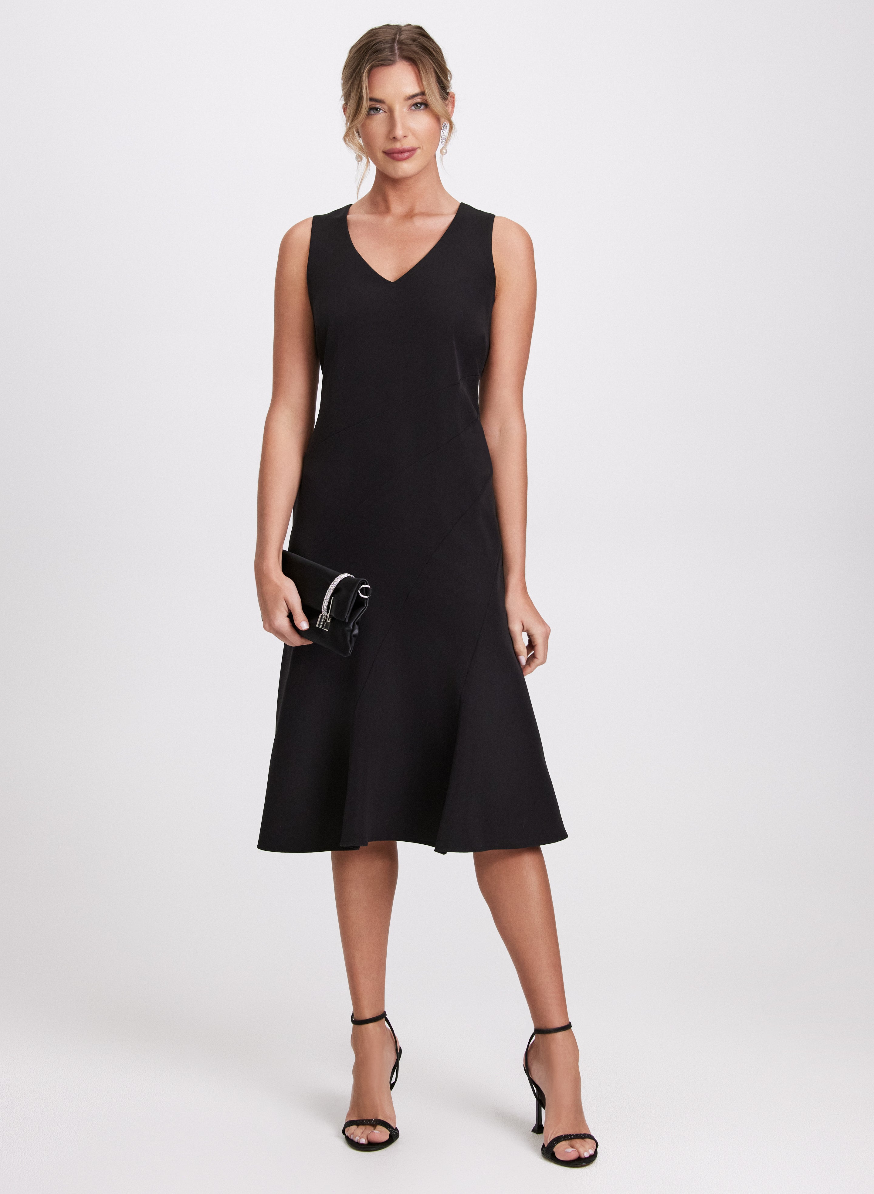 black dress v neck sleeveless Sleeveless V-Neck Dress