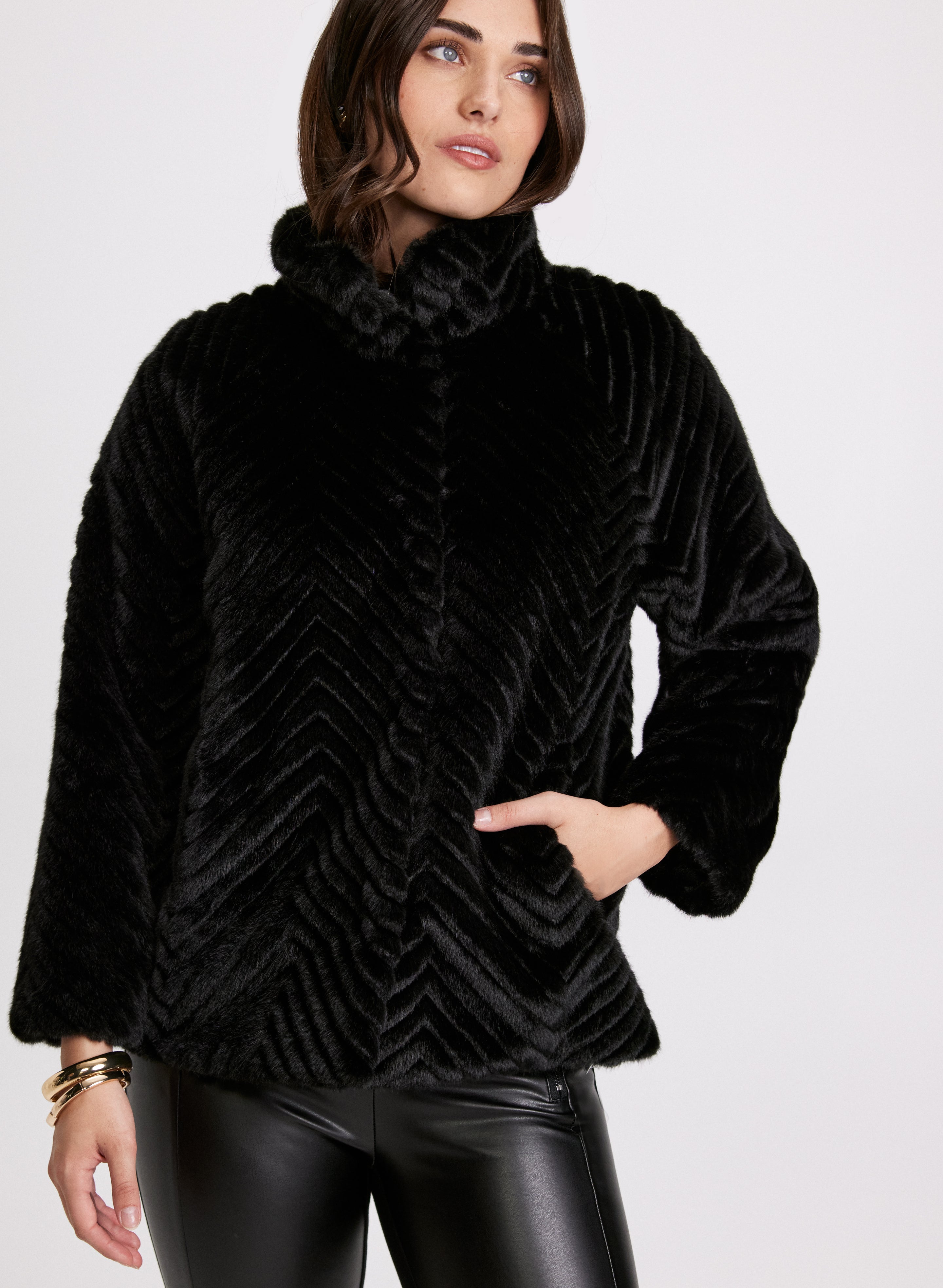 Quilted faux fur hood jacket best sale