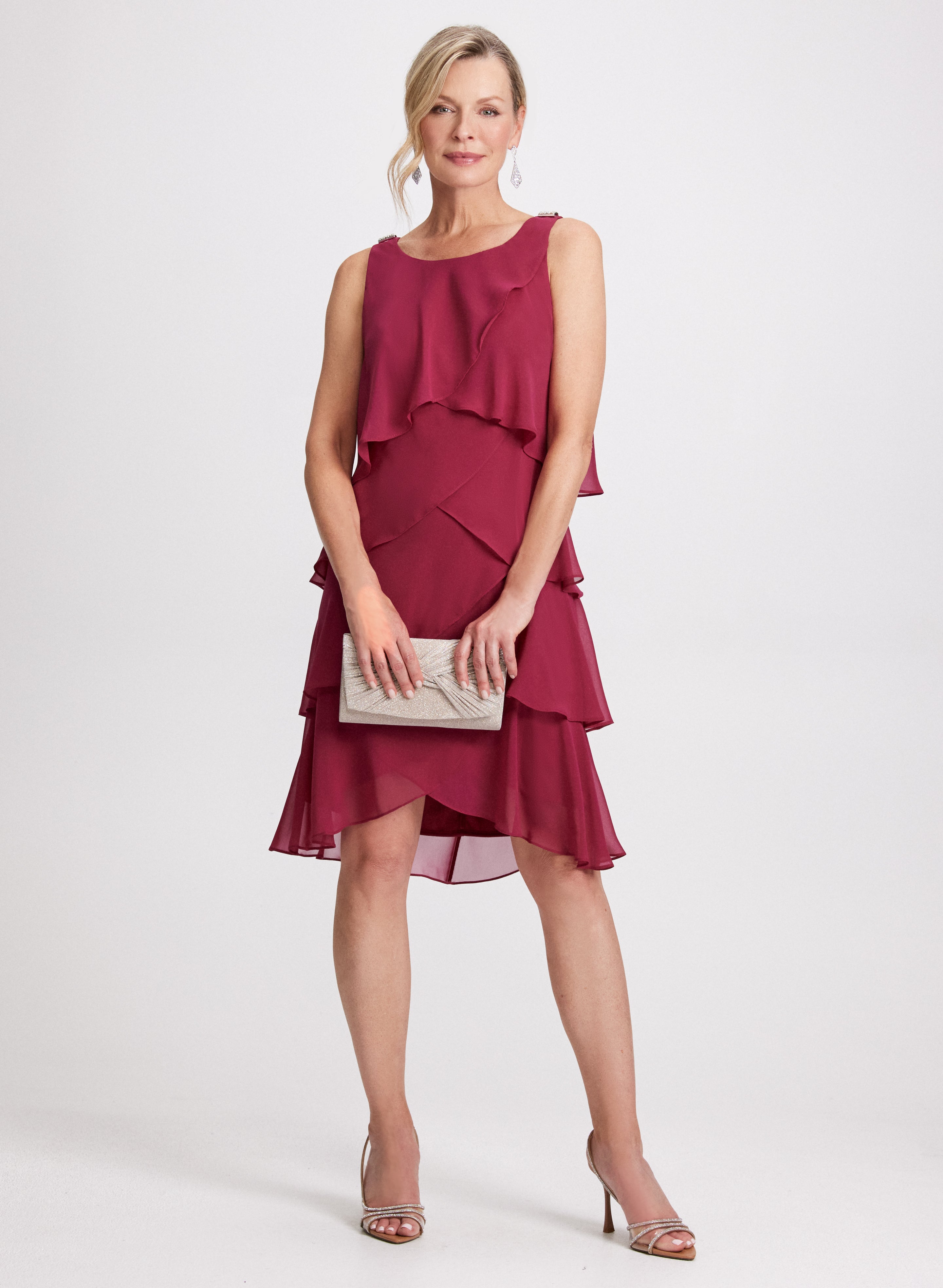 Rhinestone Shoulder Detail Tiered Dress