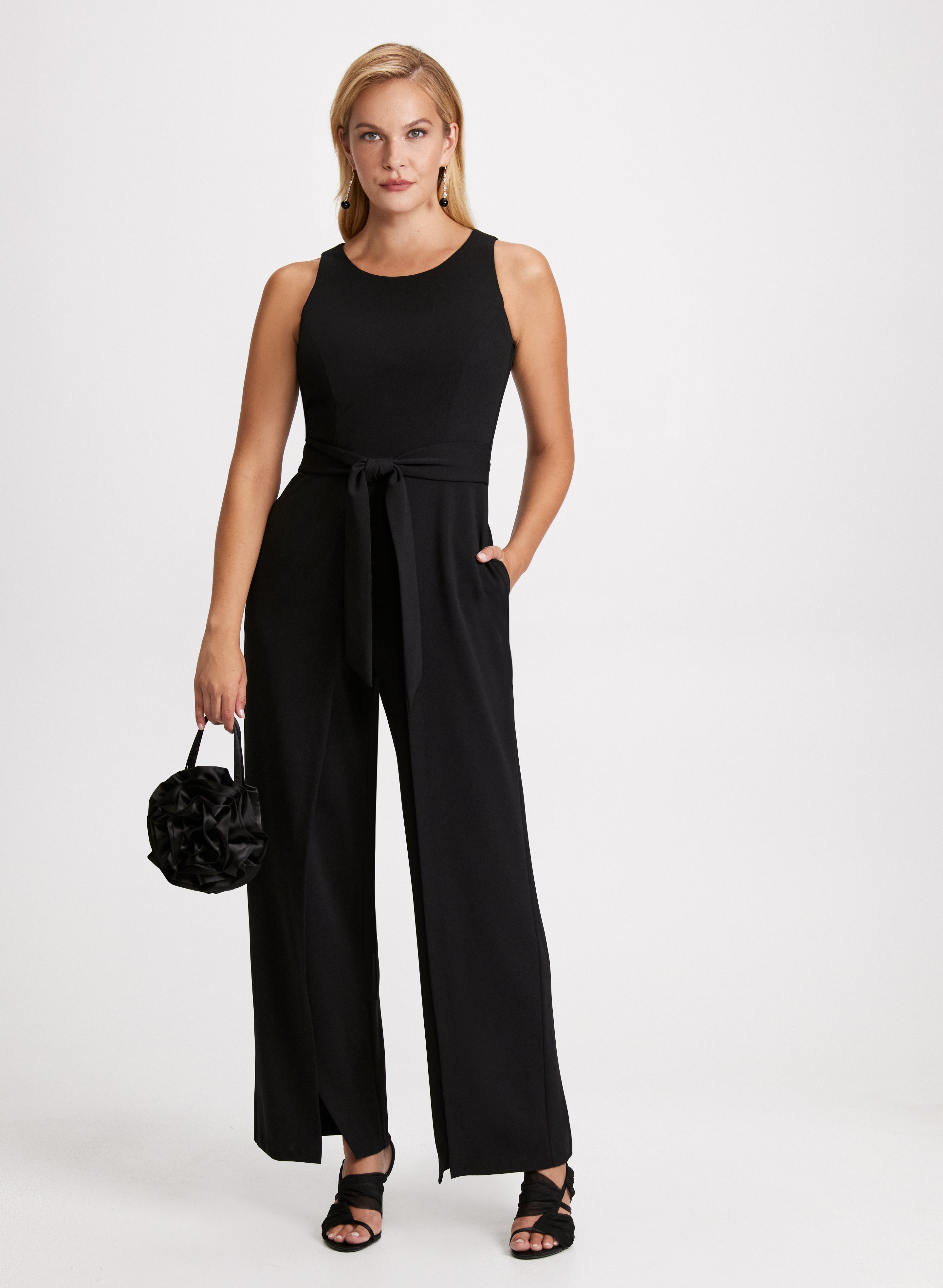 Black jumpsuit split leg on sale