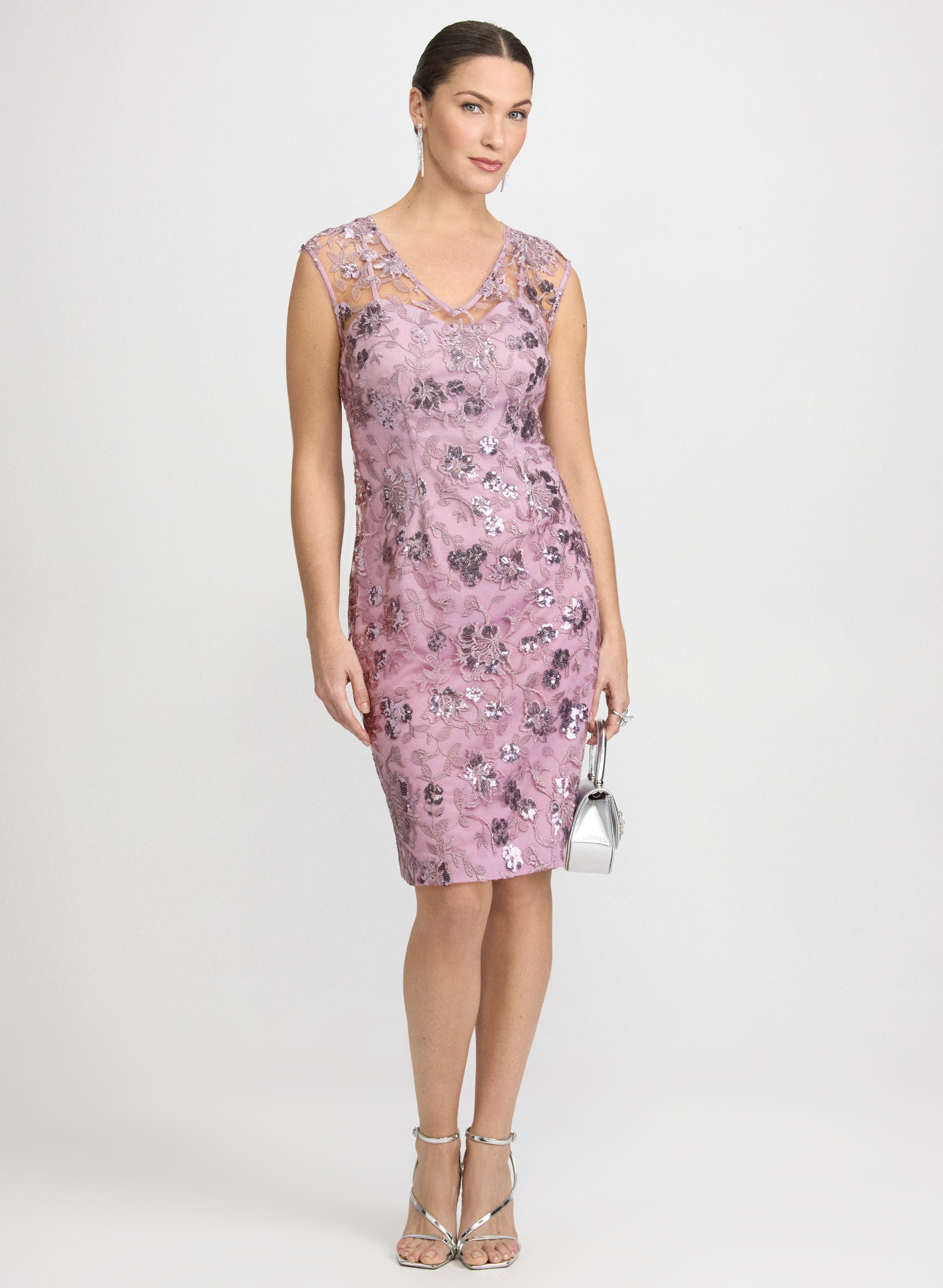 Laura Women's Floral Embroidered Wedding Guest Dress, Cocktail Dress In Light Violet, Size 10, Polyester, Evening Dresses And Occasion Wear