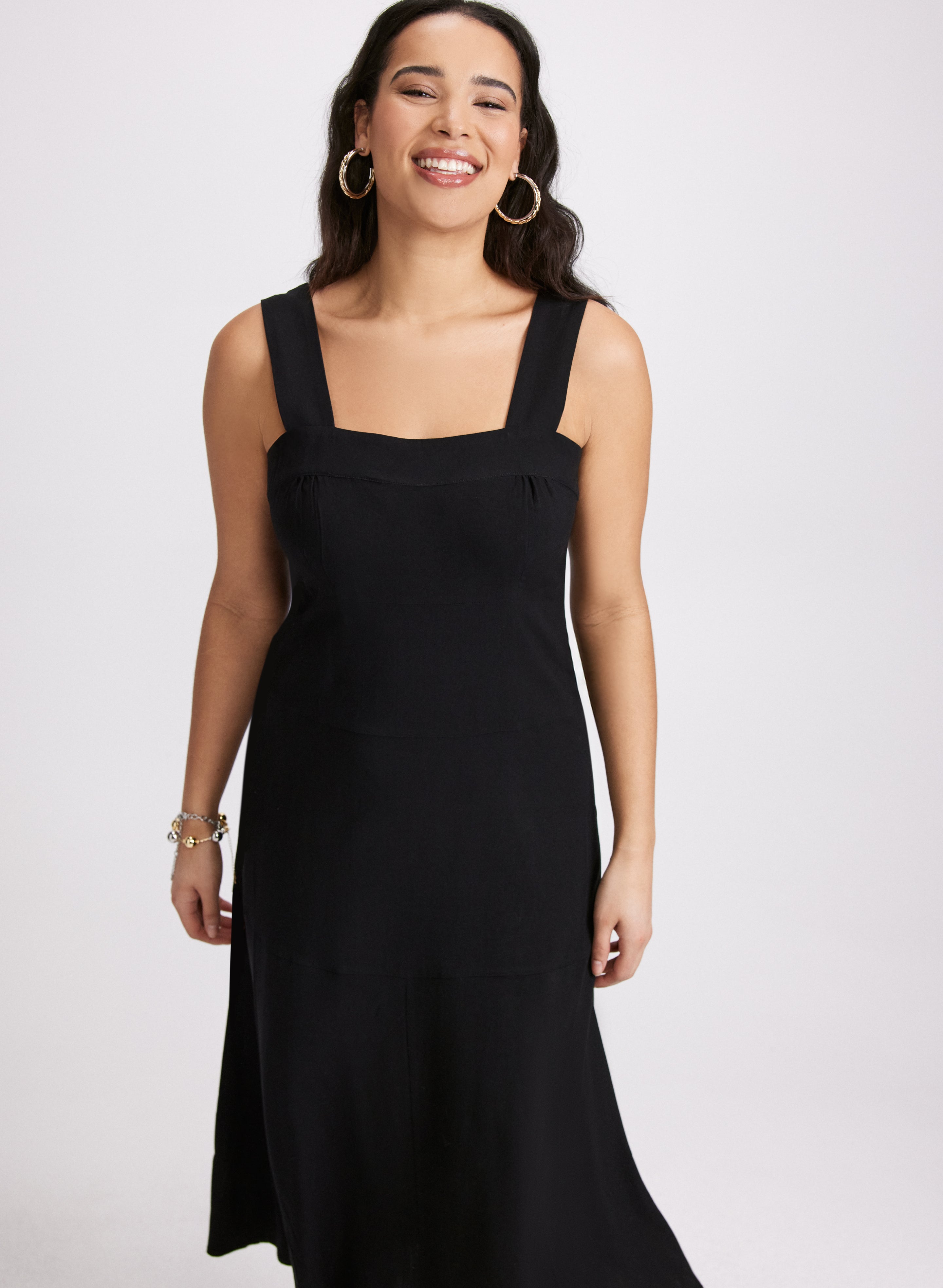 Lace-Up Striped Stylish Square-Neck Midi Dress