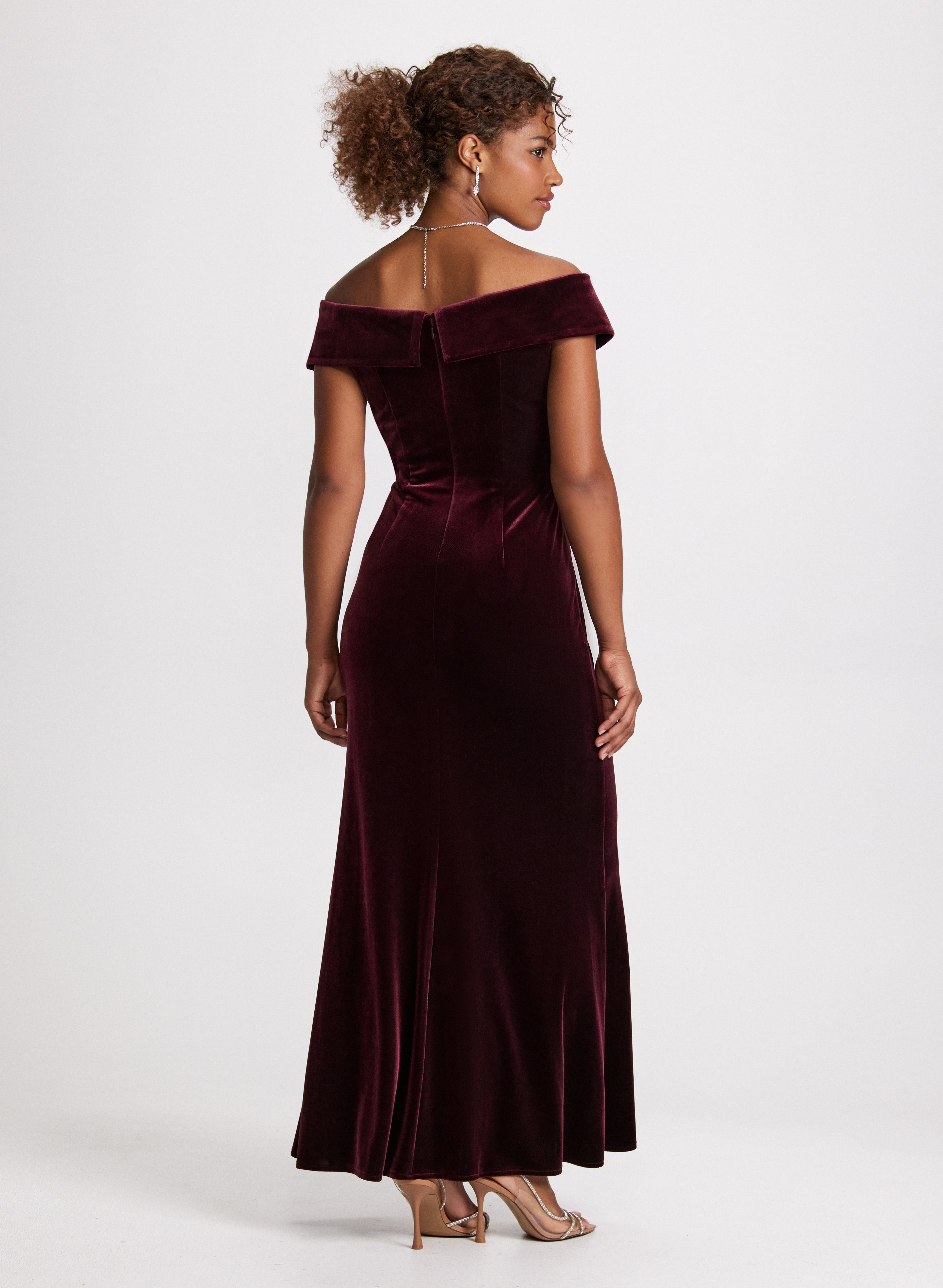 20462 Navy Blue Sweetheart Collar Sequined Velvet Dress