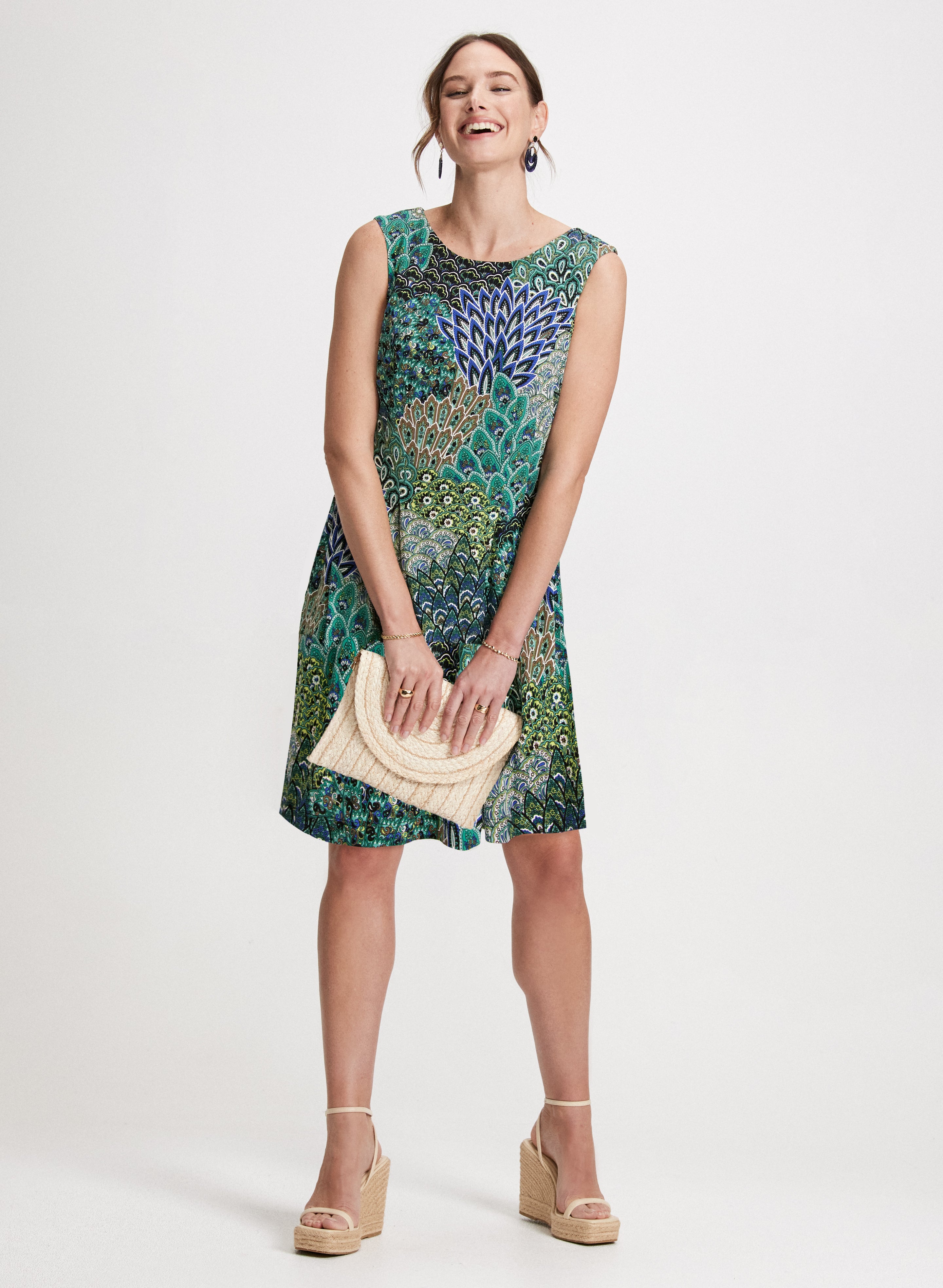 Short Peacock Print Dress