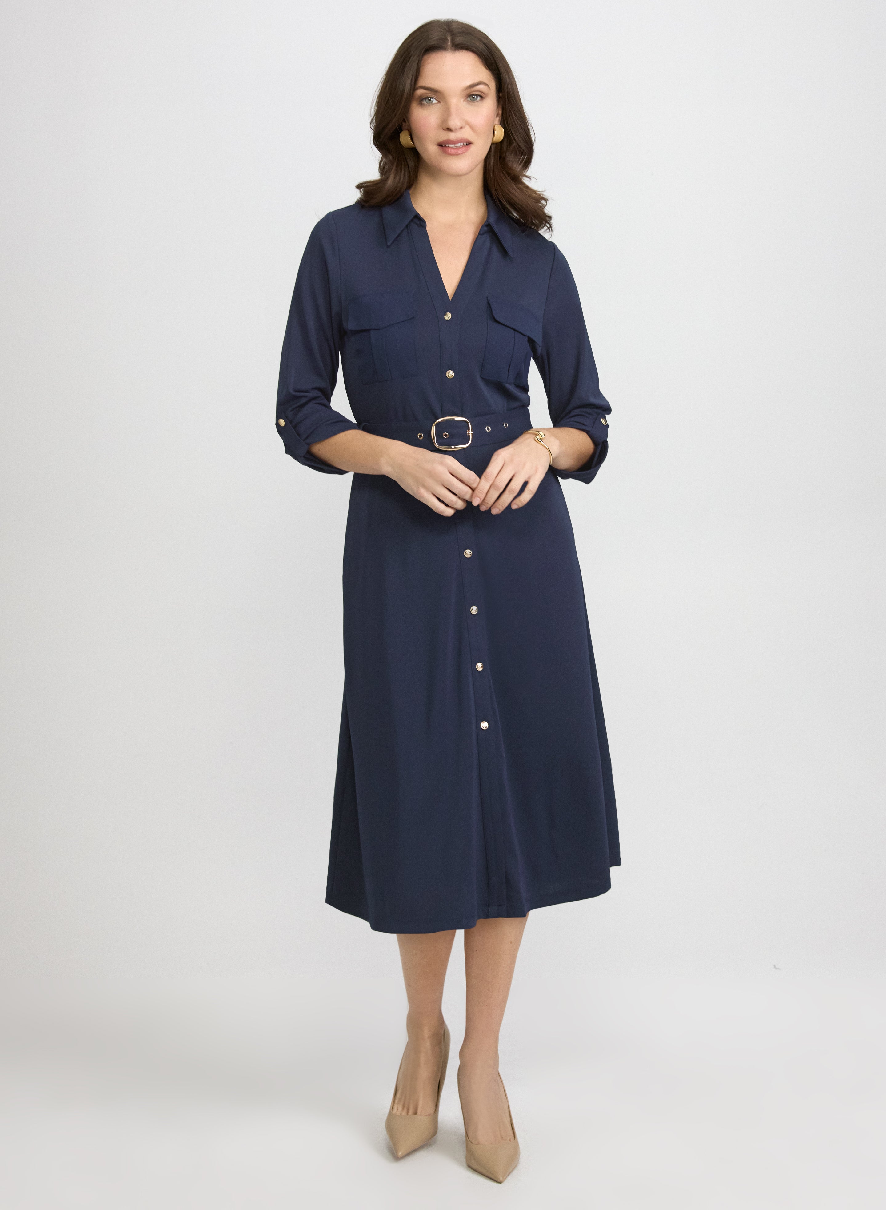 blue shirt dress with belt Womens Phoenix Belted Shirt Dress - Button-Down Mini Dress with Belt main image 1