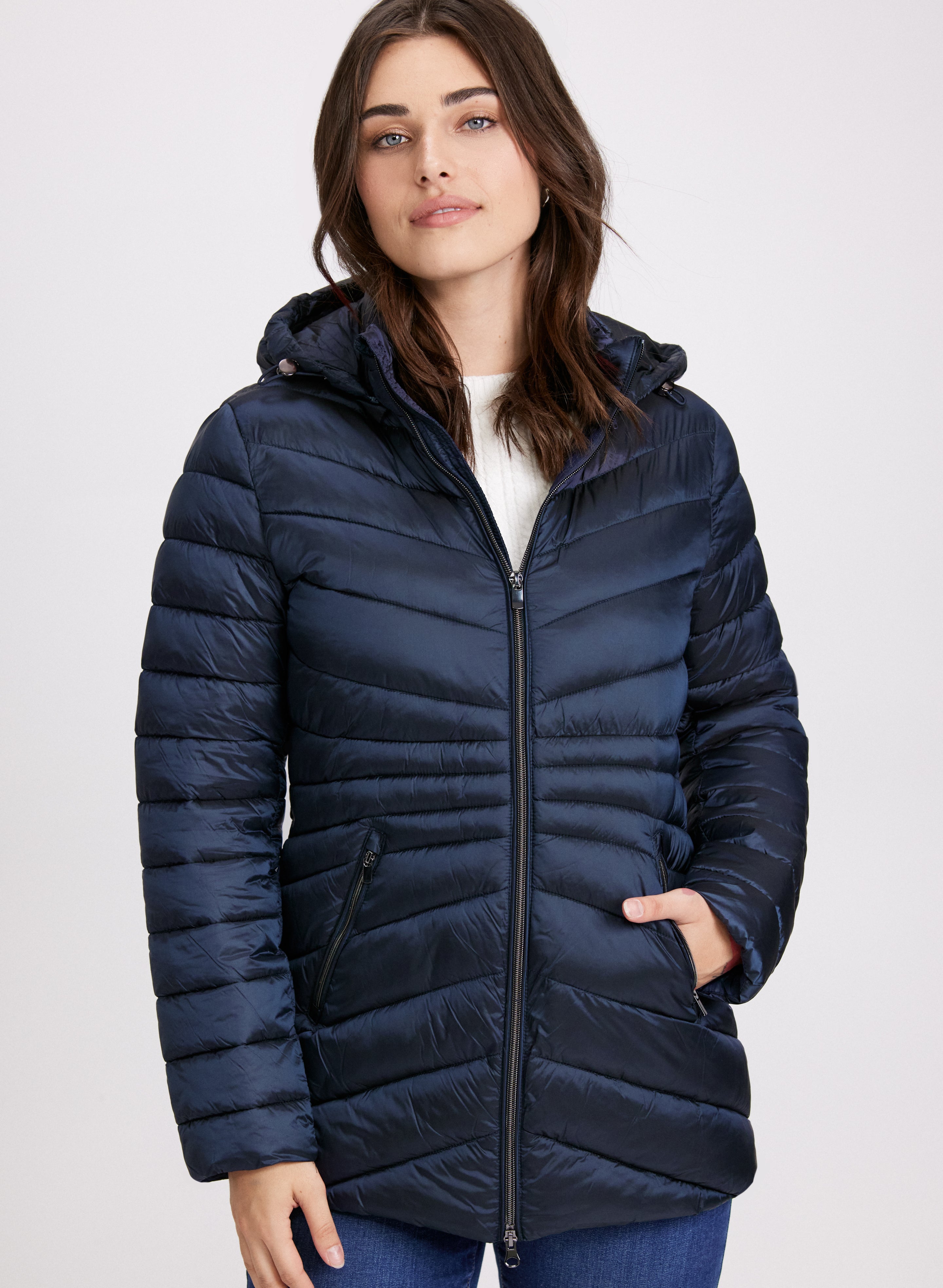 Puffer jacket removable hood online