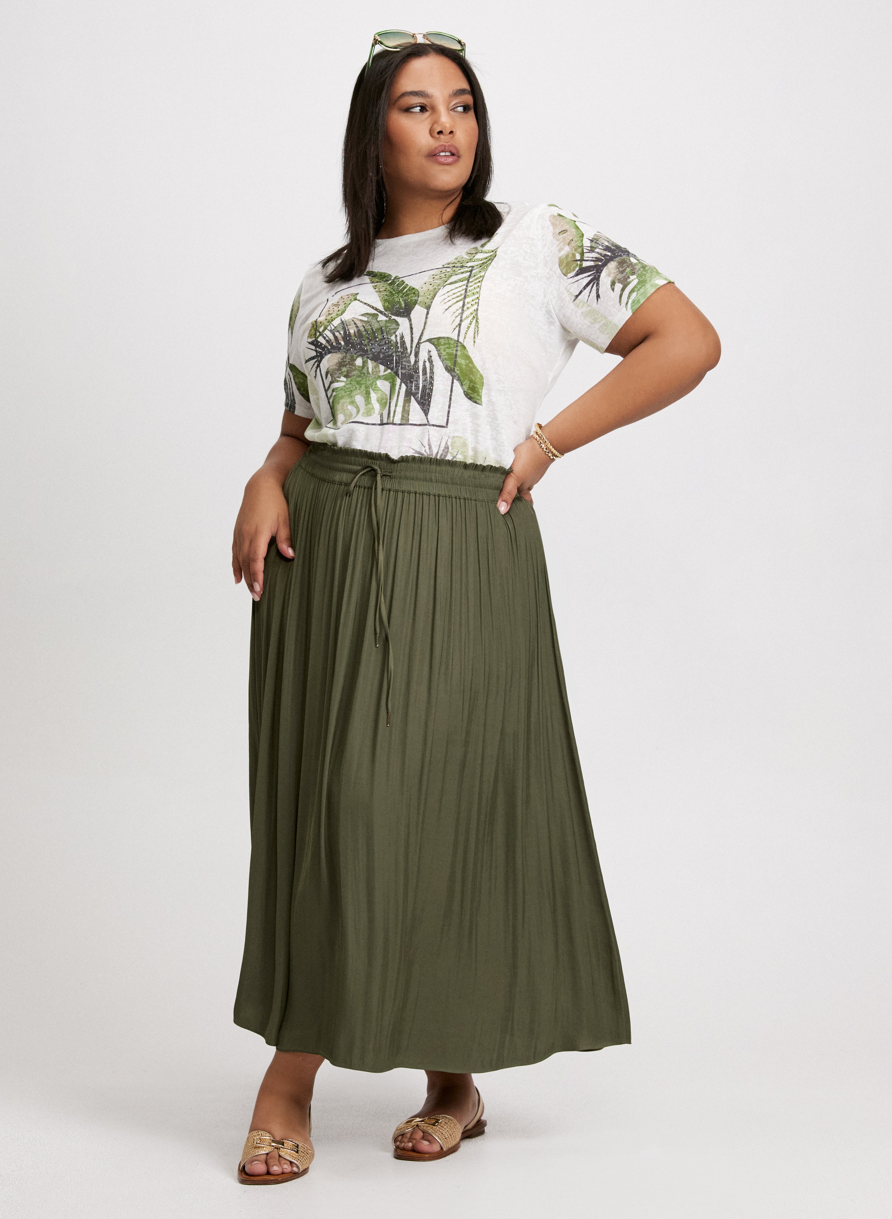 Smocked Waist Satin Maxi Skirt