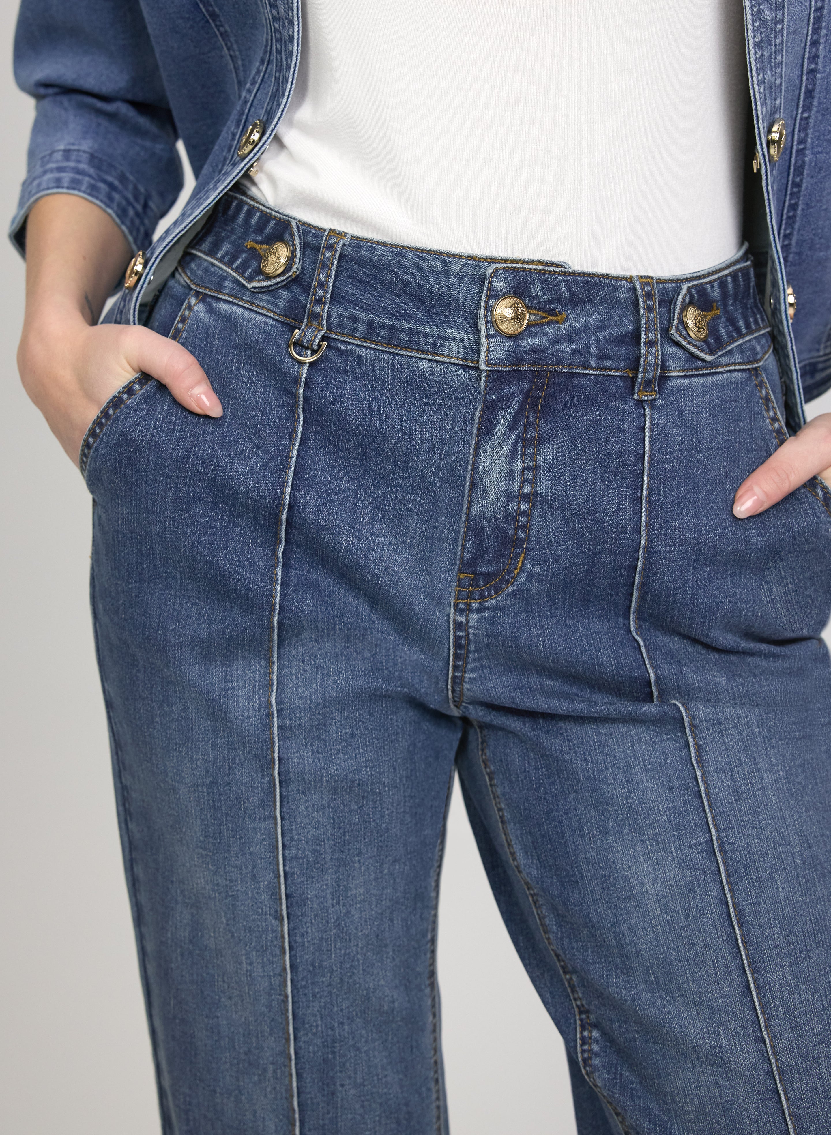 Pinched Seam Flare-Leg Jeans