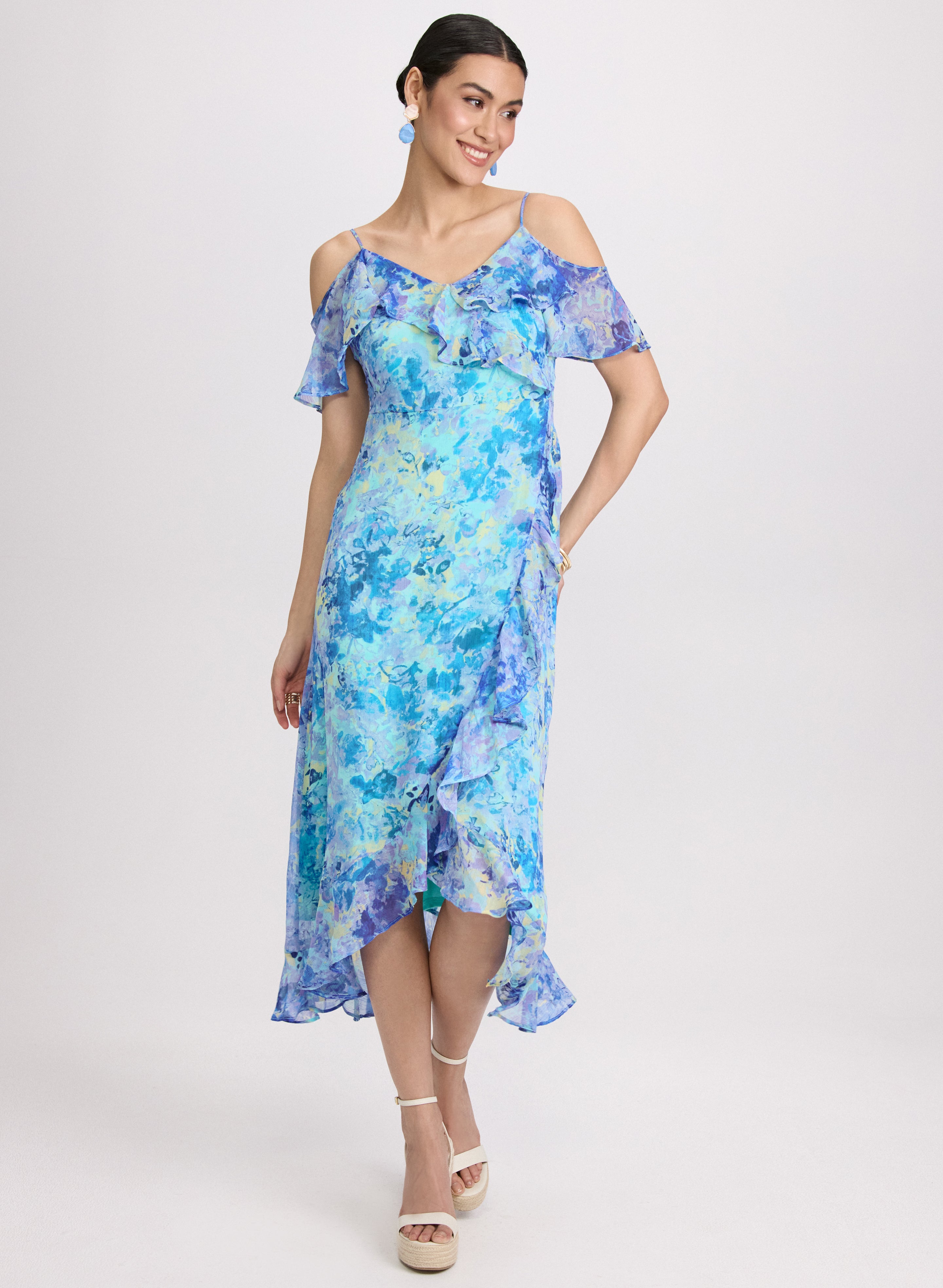 スカート A FERRETTI Chiffon dress Blue Abito in chiffon organico con maniche a mantella | Alberta