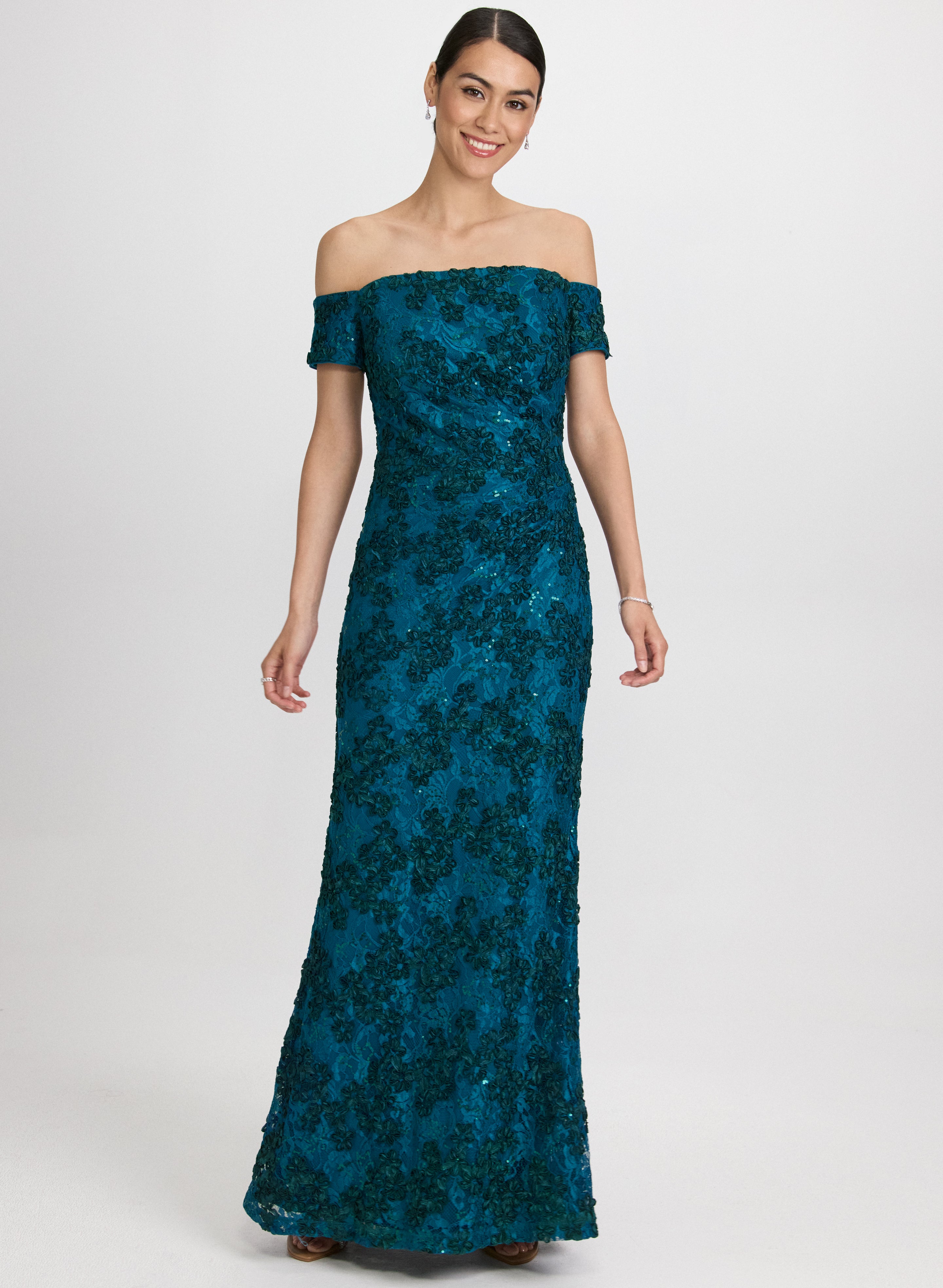 Embroidered Lace Off-Shoulder Dress