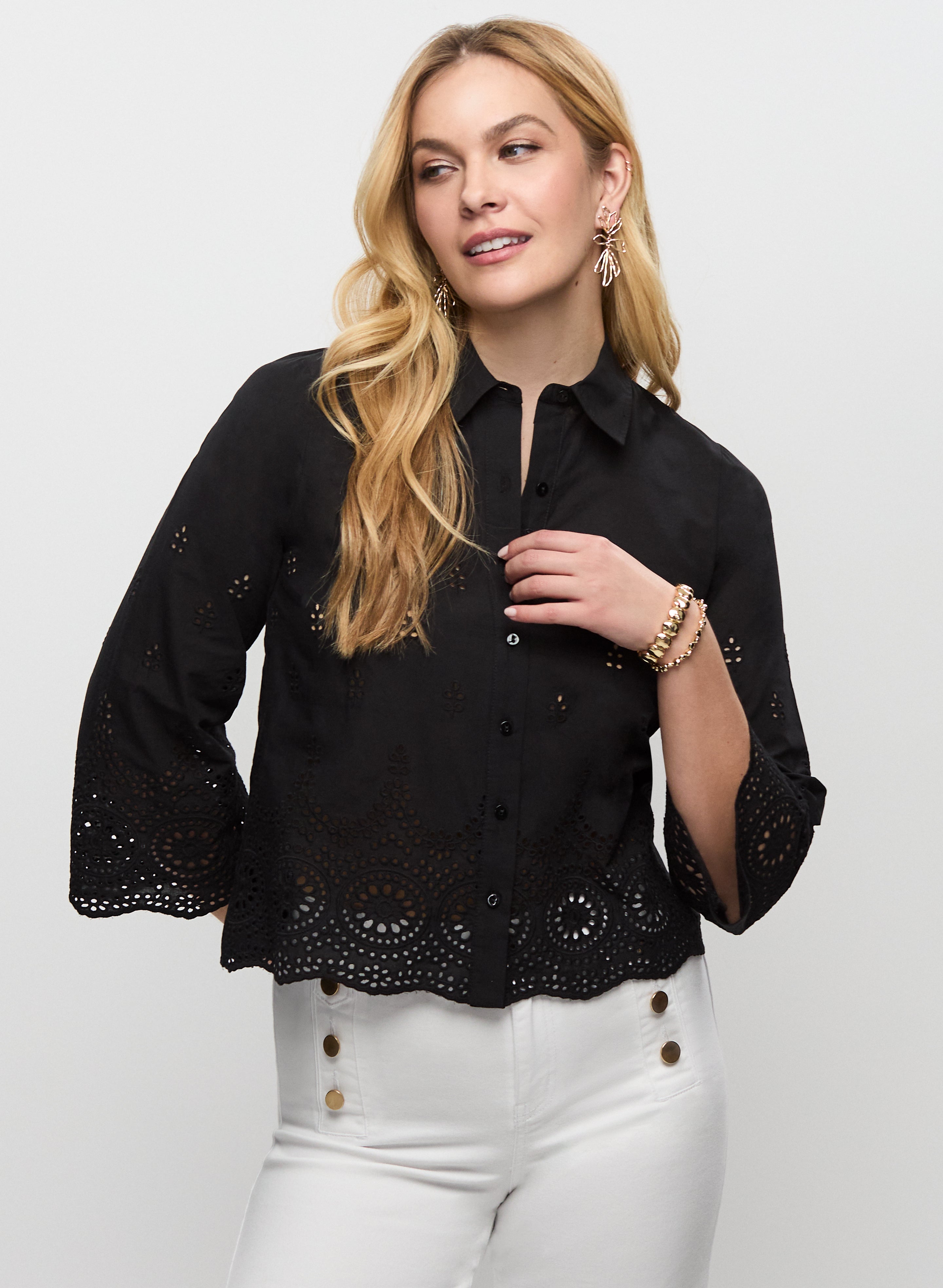 Eyelet Detail Button Down Blouse