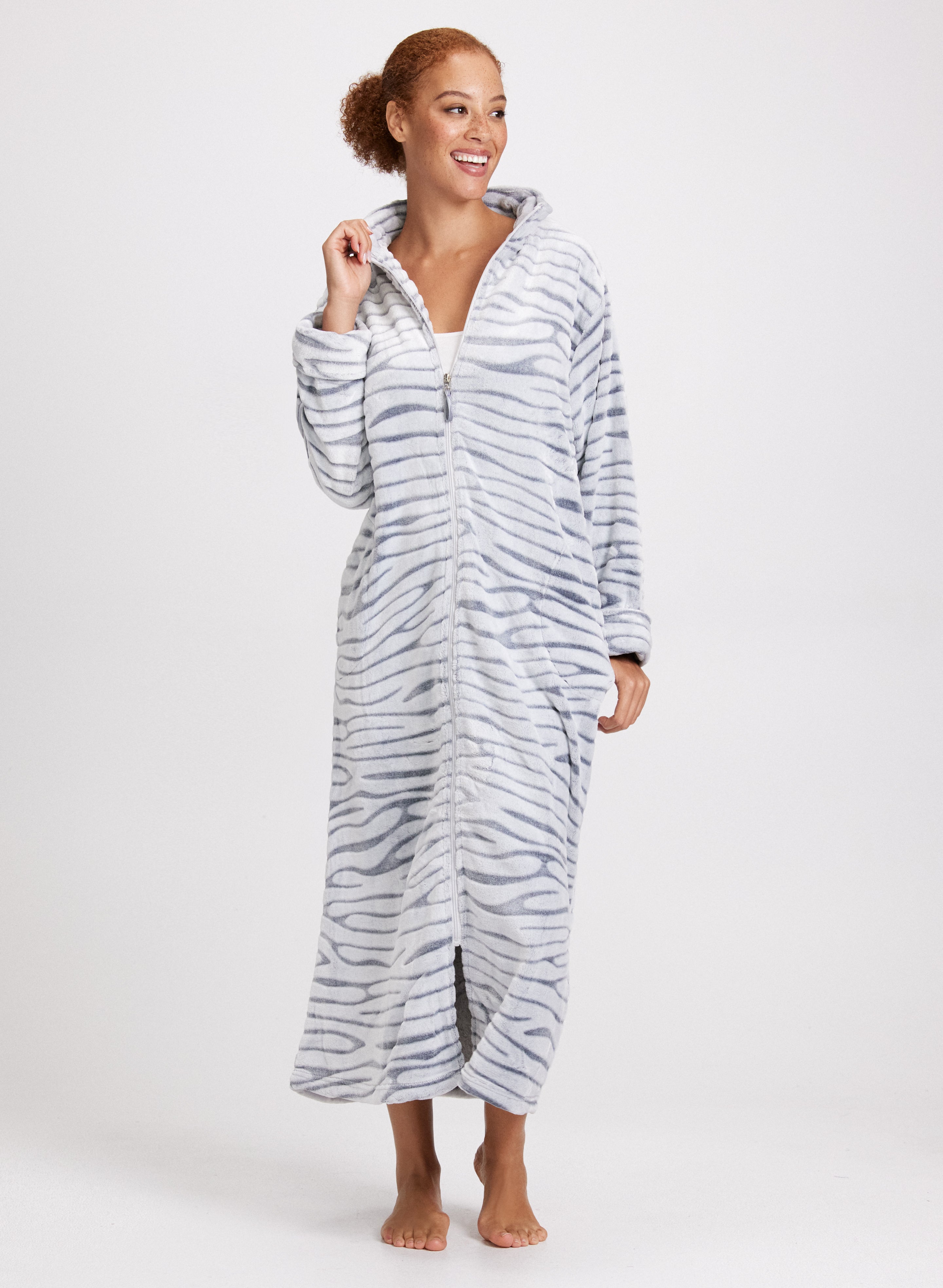 Zebra Print Zip-Front Robe