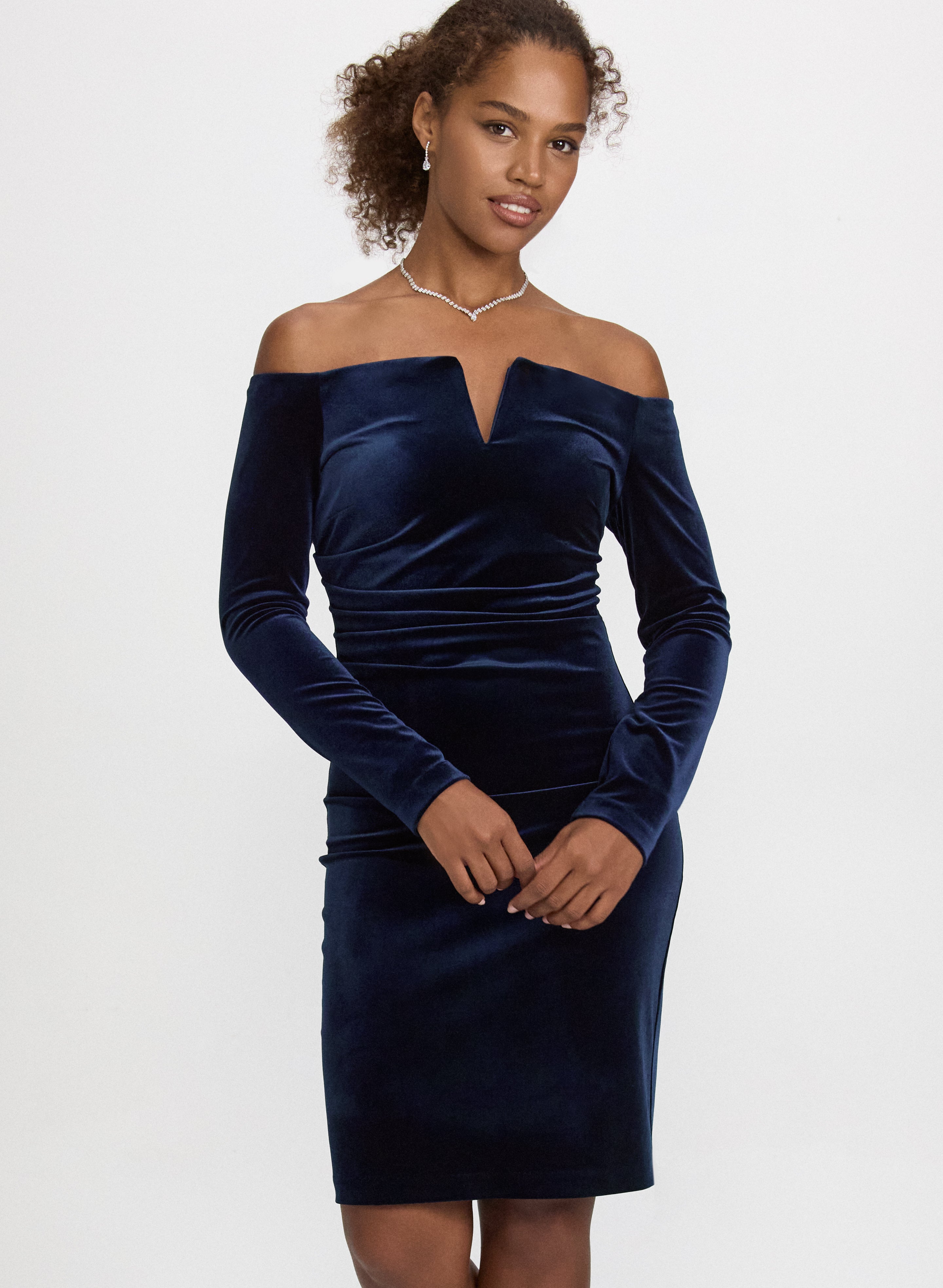 blue dress for baby girl Gothic Navy Blue Velvet Evening Gown with Tulle main image 1