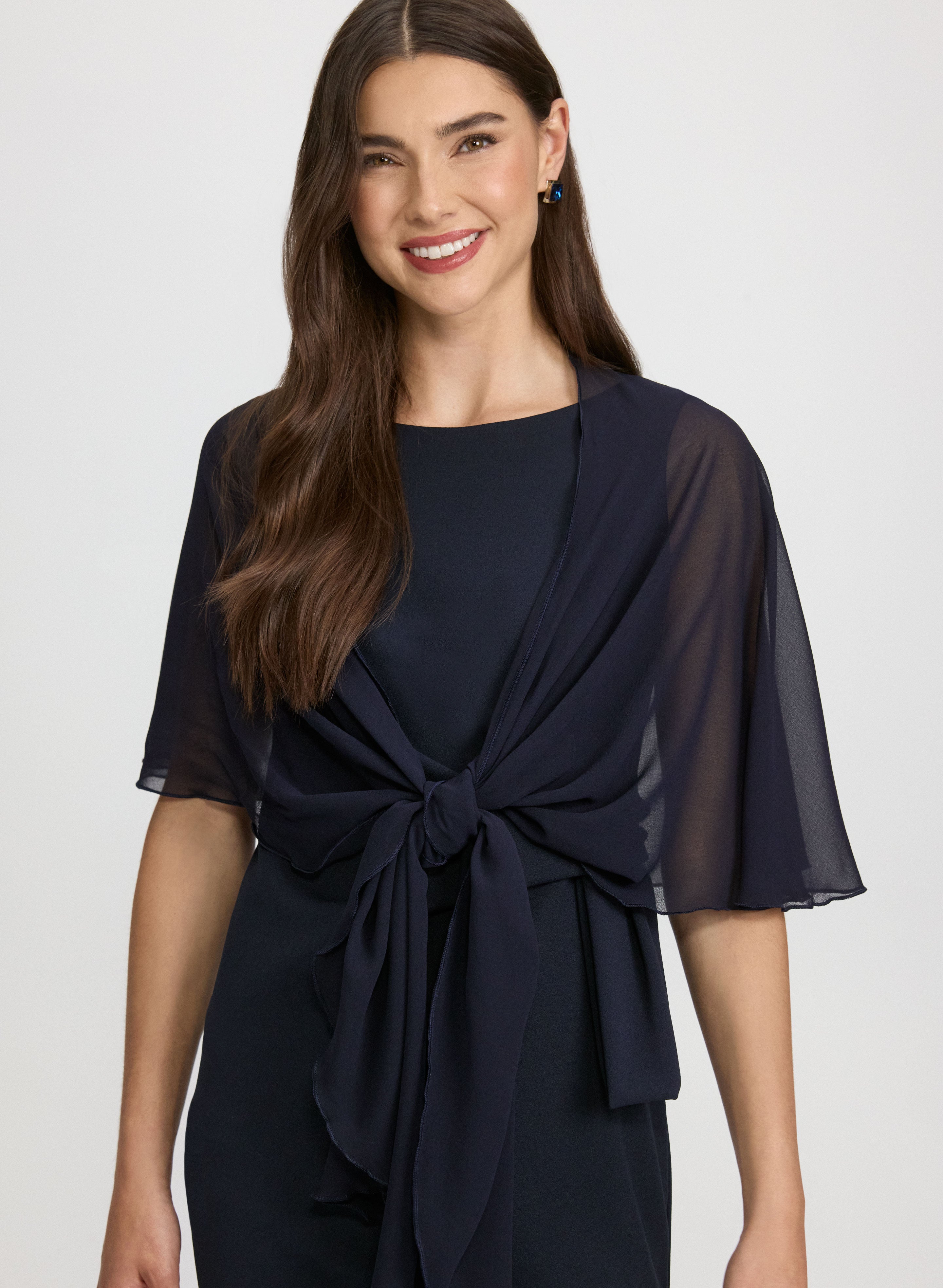 Laura Women's Sheer Chiffon Shawl In Marine, Polyester