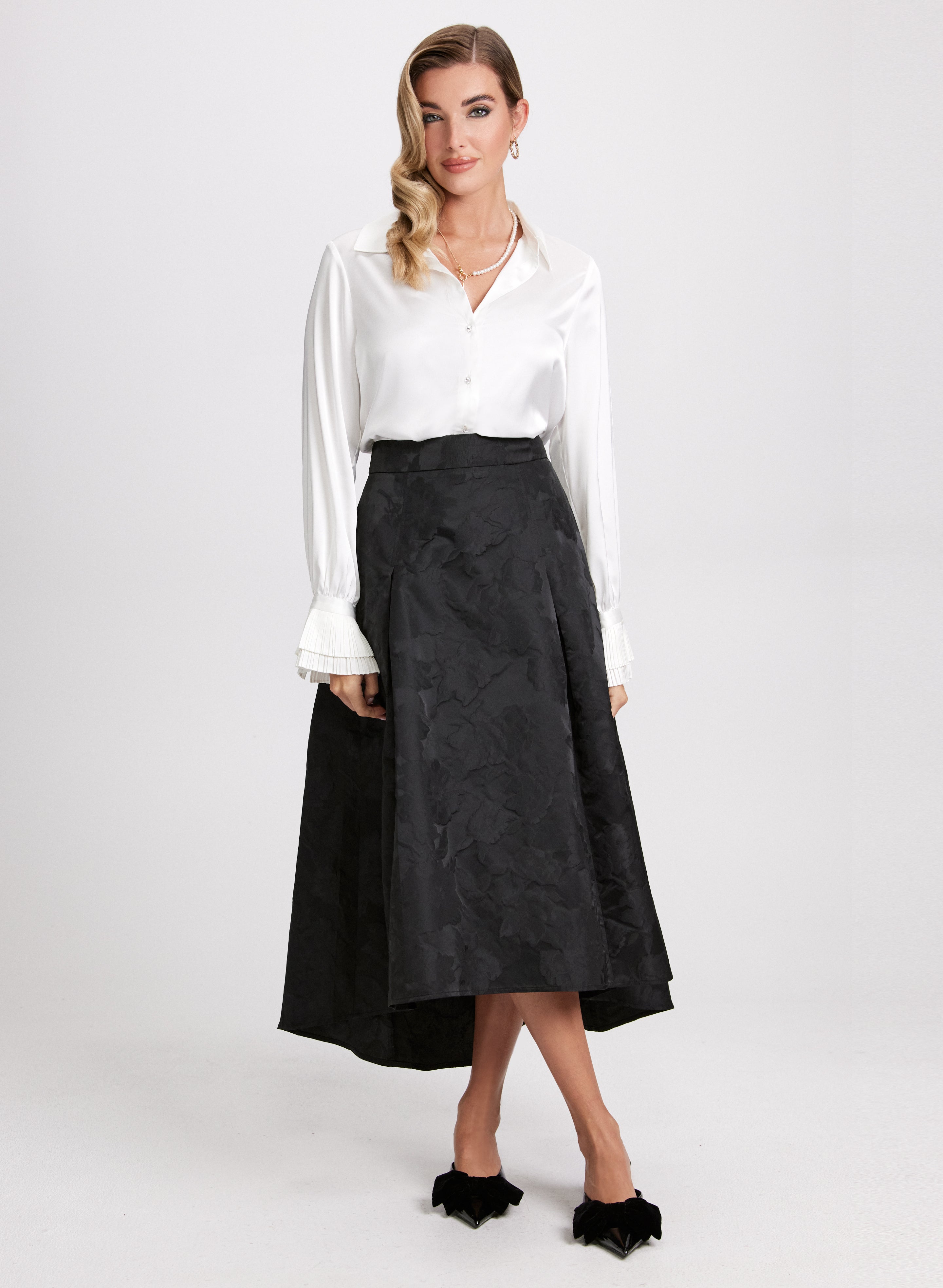 High-Waisted Jacquard Midi Skirt