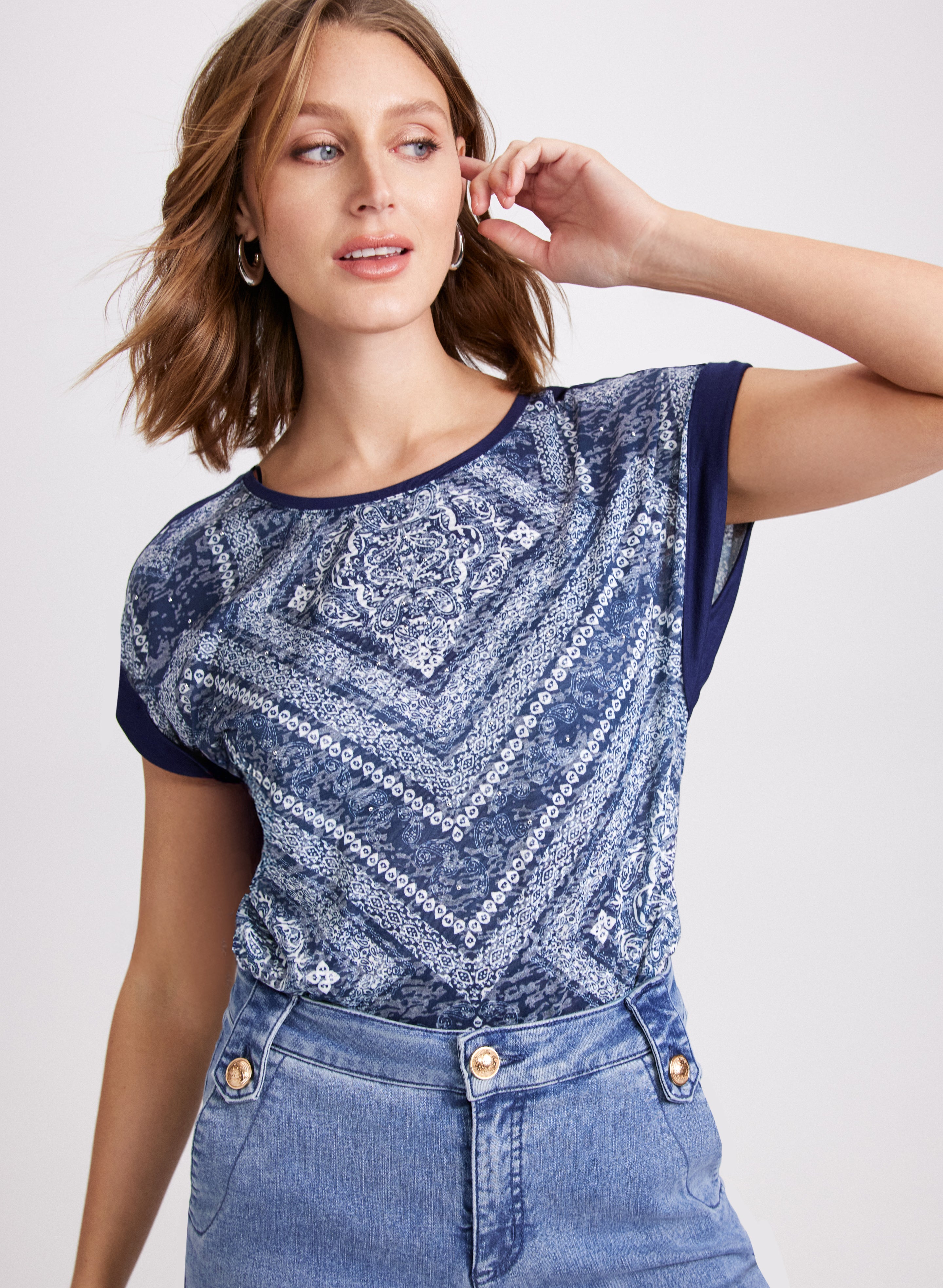 Koton Relax Fit Short Sleeve Geometric Printed T-Shirt, T-Shirt