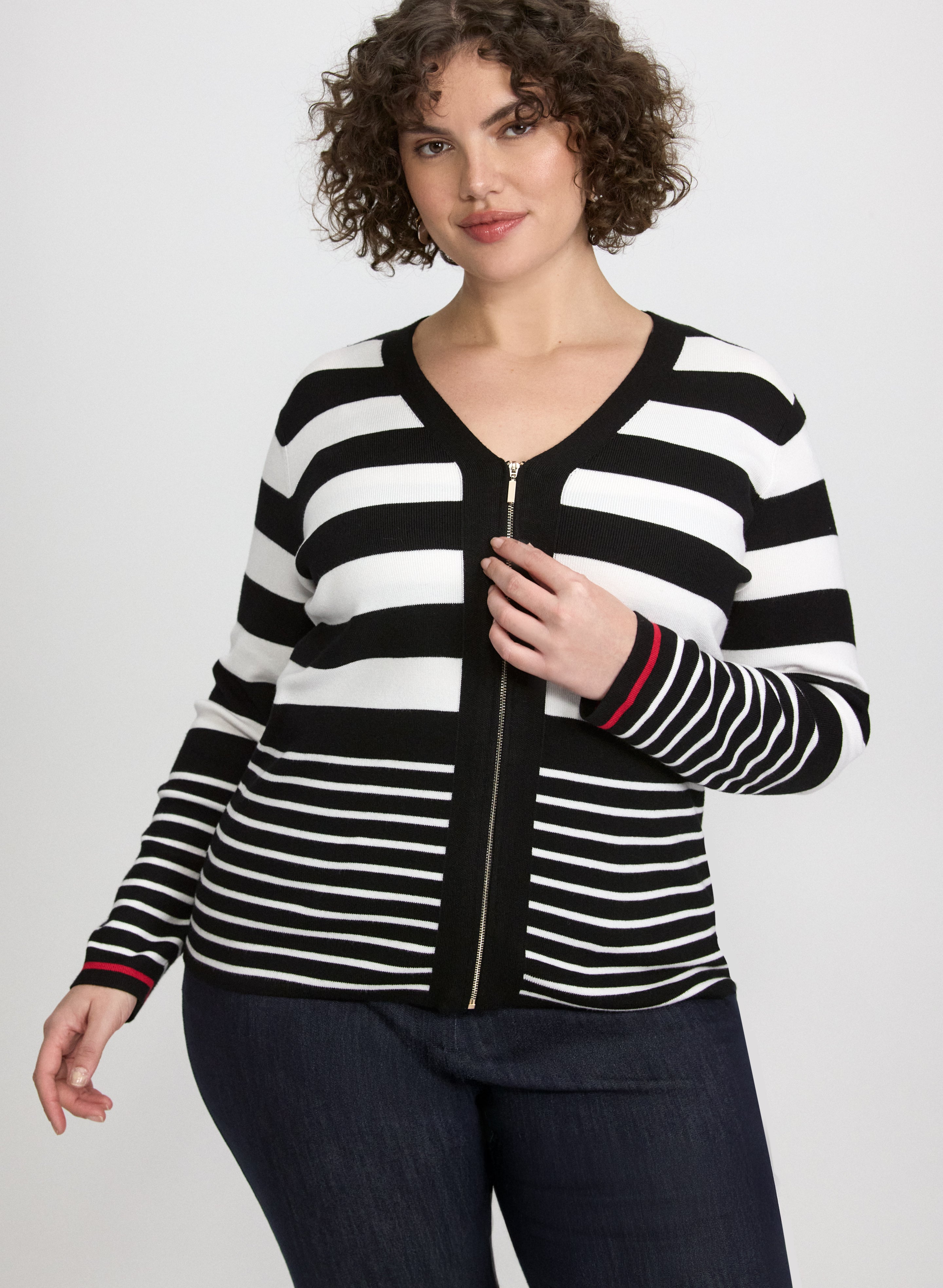 Drawer ジップカーディガン Stripe Zip Cardigan