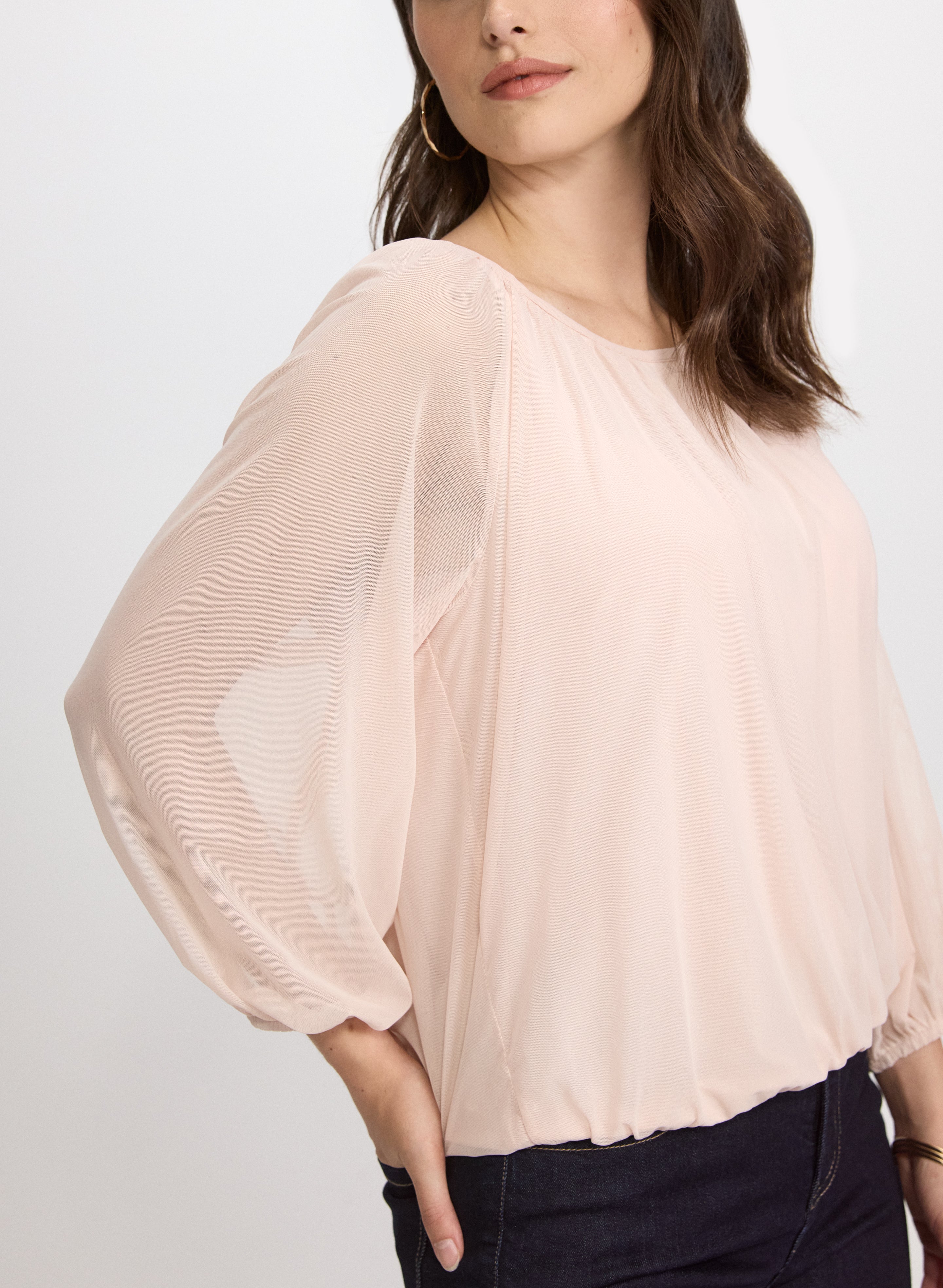Mesh Balloon Sleeve Top
