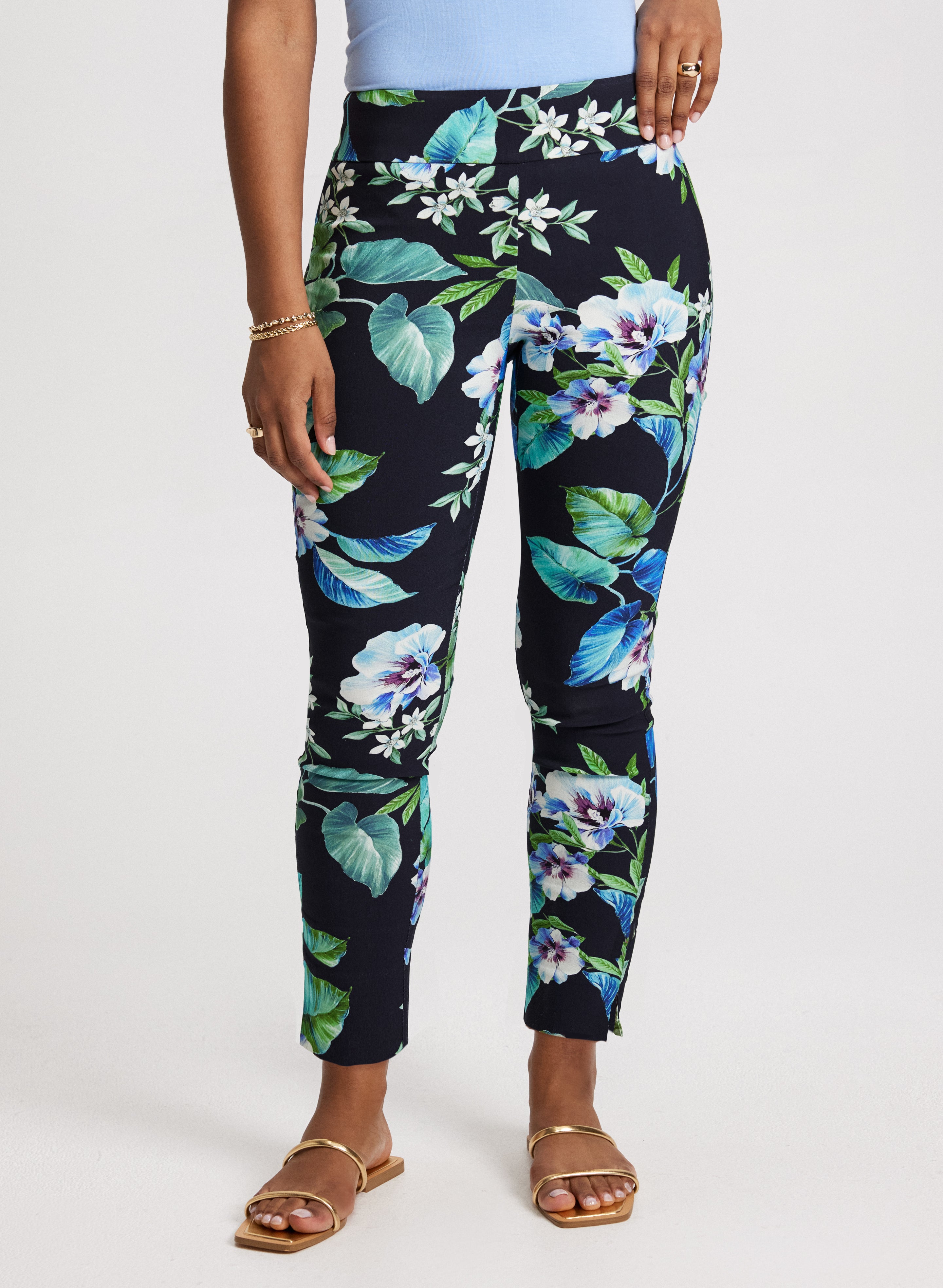 Pull-On Floral Ankle Pants