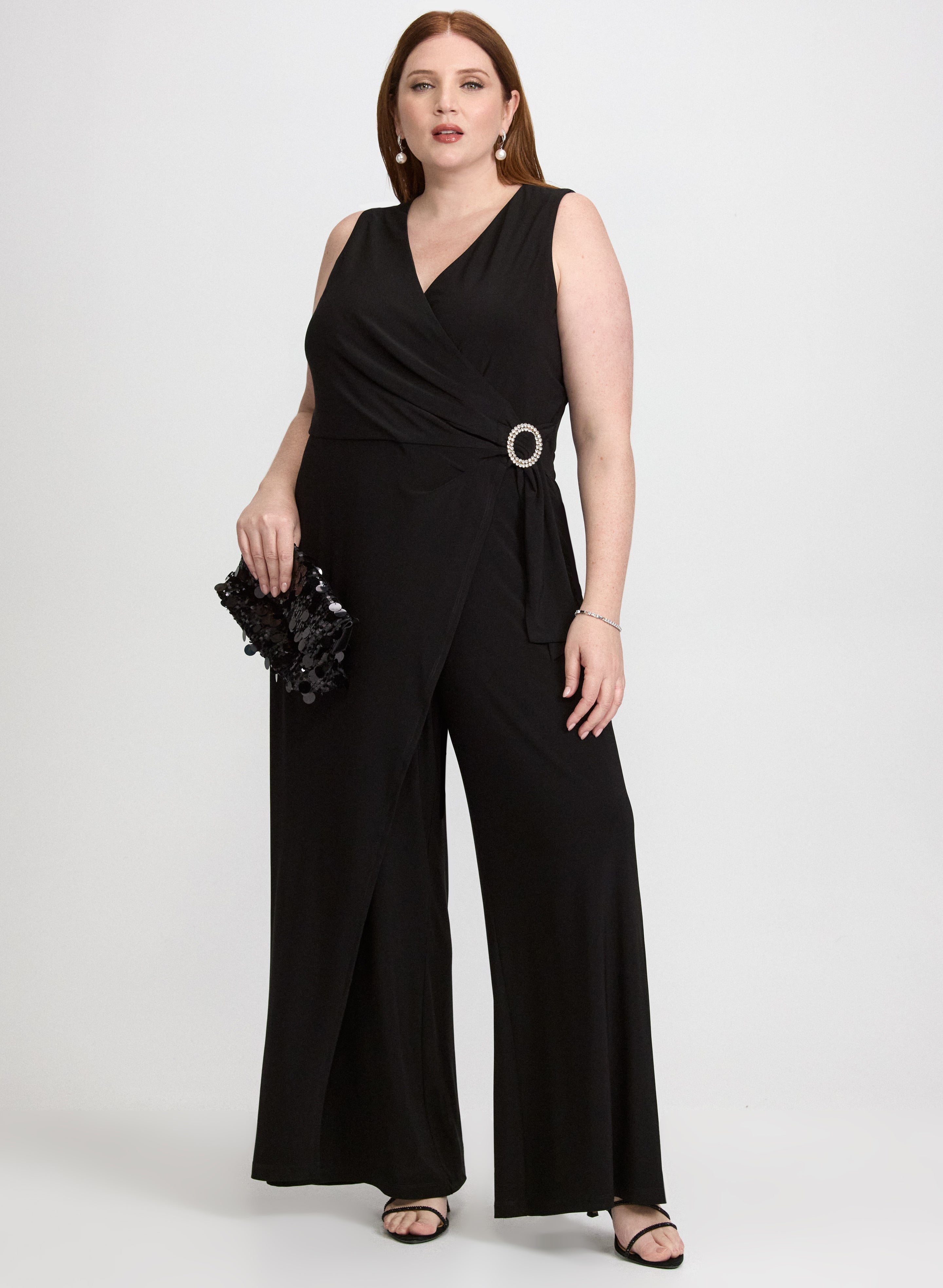 Laura Plus Women's Embellished Wide-Leg Jumpsuit, Cocktail Dress In Black, Size 16, Polyester/Spandex, Evening Dresses And Occasion Wear