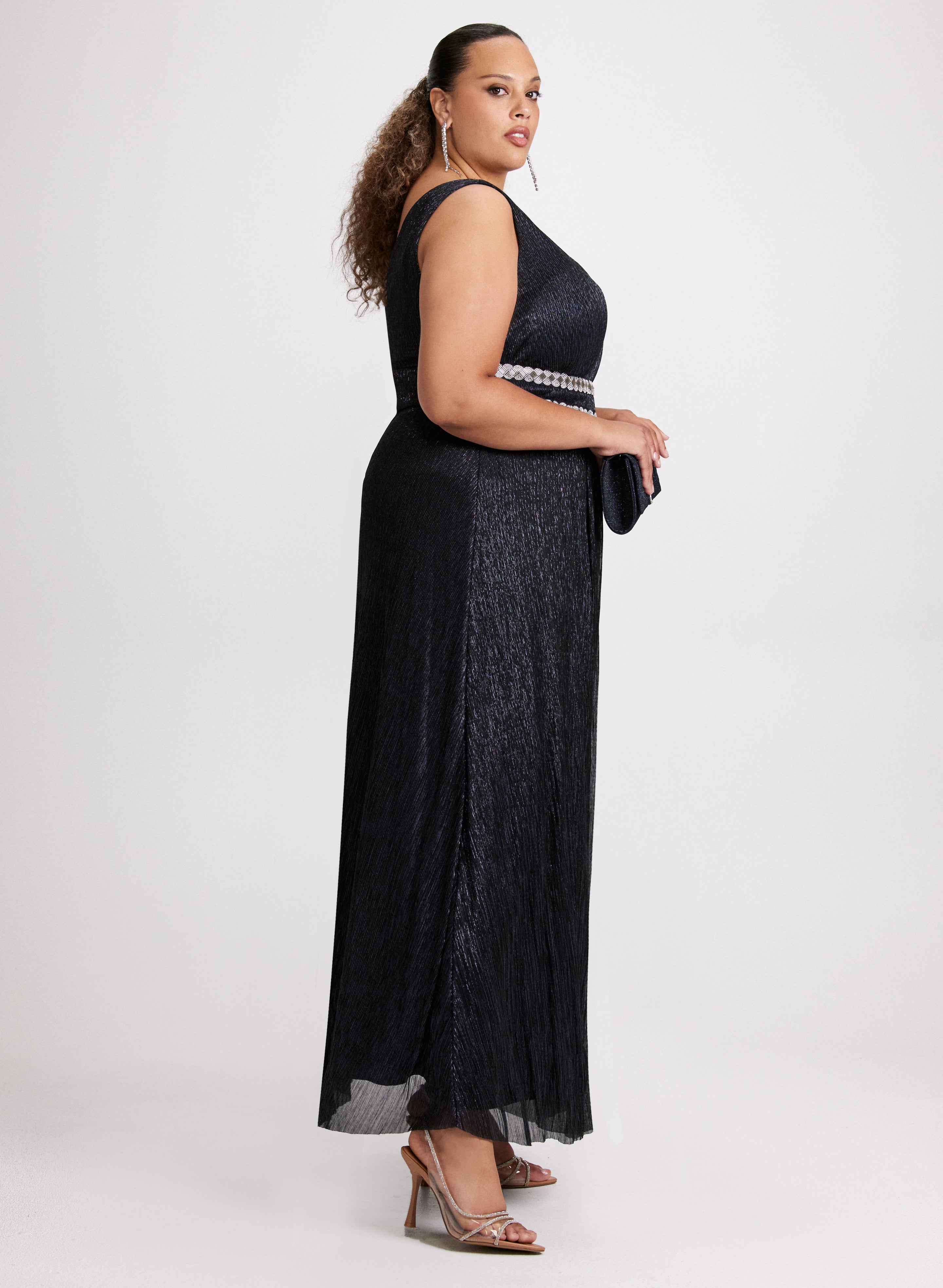 Rhinestone Waist A-Line Gown main image 1