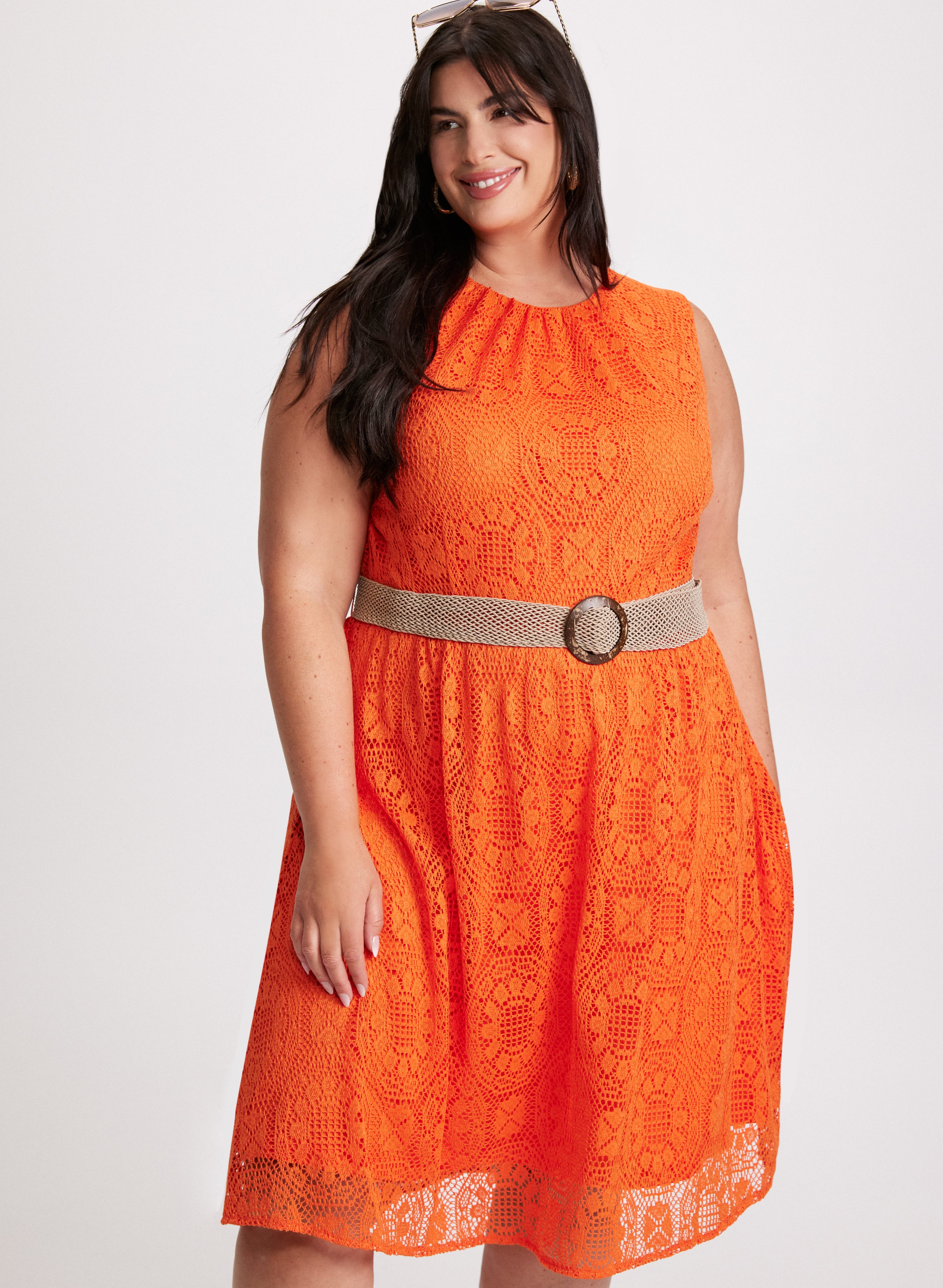 Belted Fit and Flare Crochet Dress