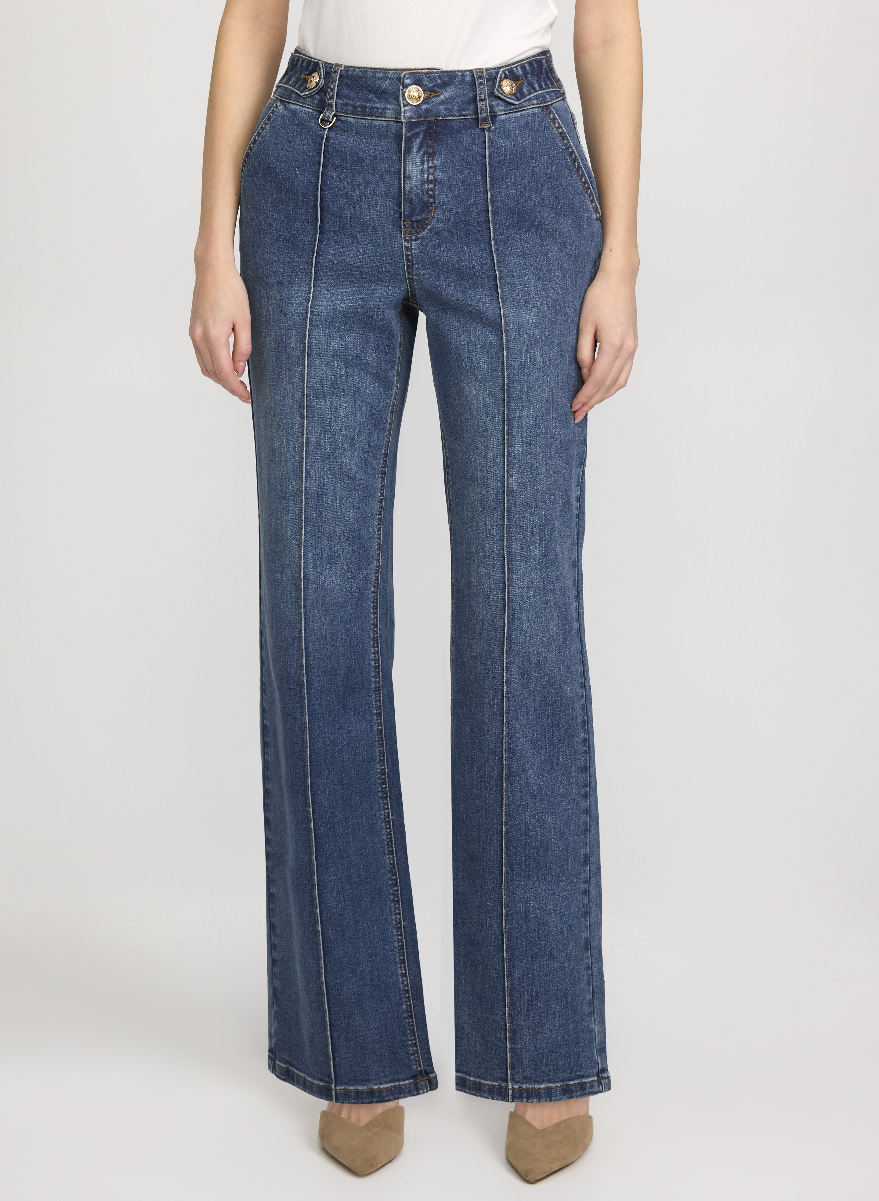 Pinched Seam Flare-Leg Jeans
