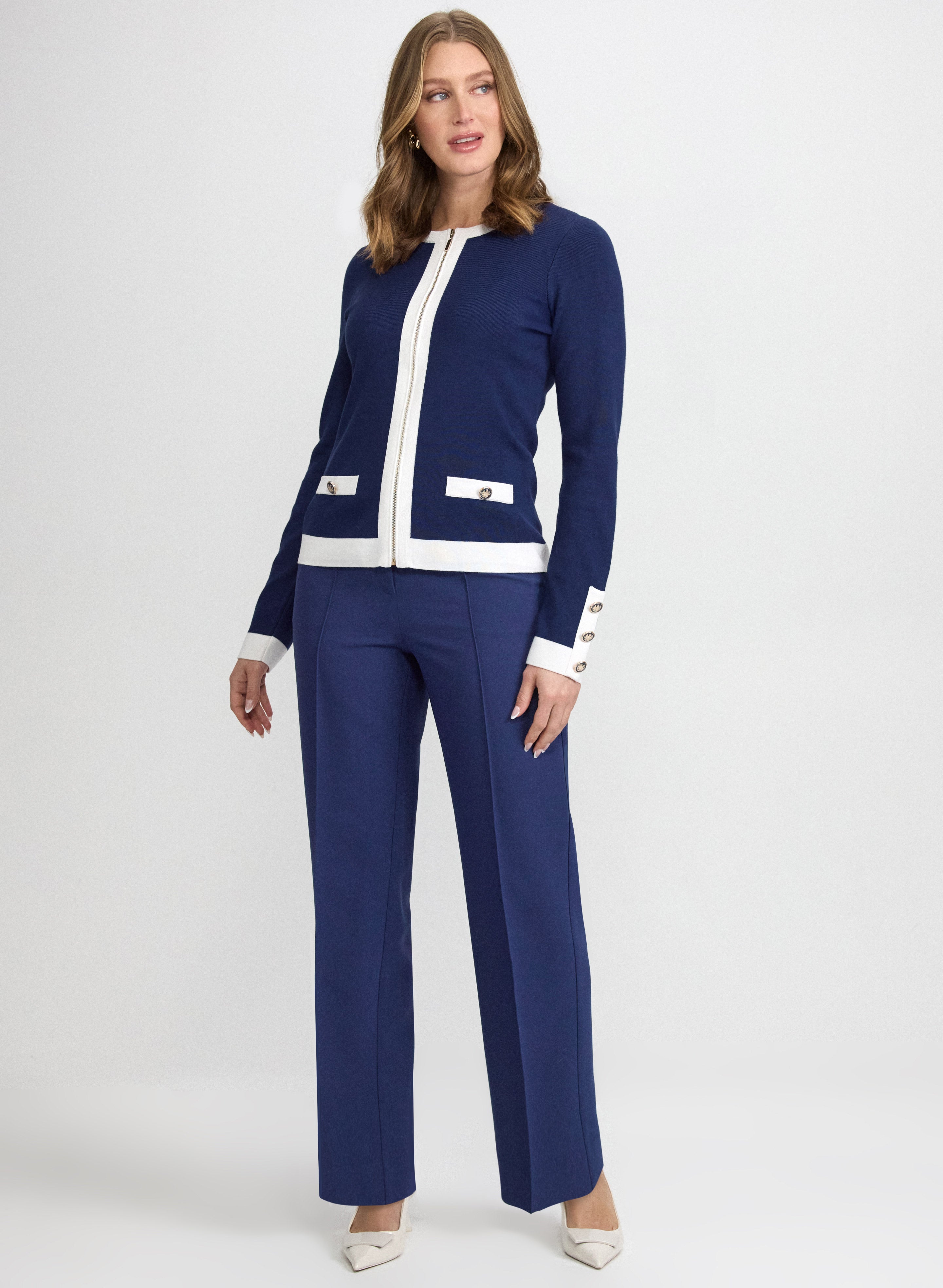 Colour Block Zip-Up Cardigan