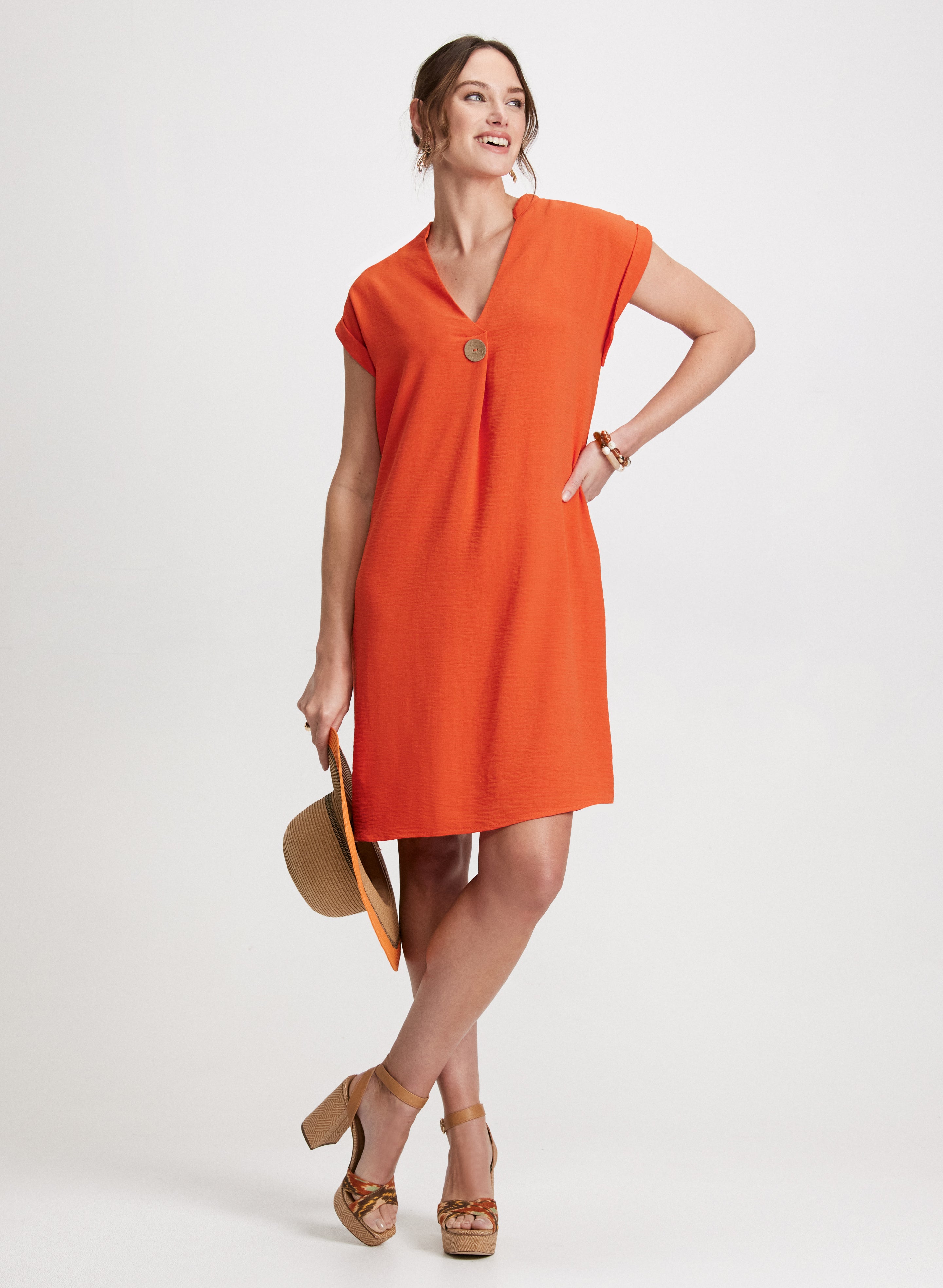 Short Crepe V-Neck Dress