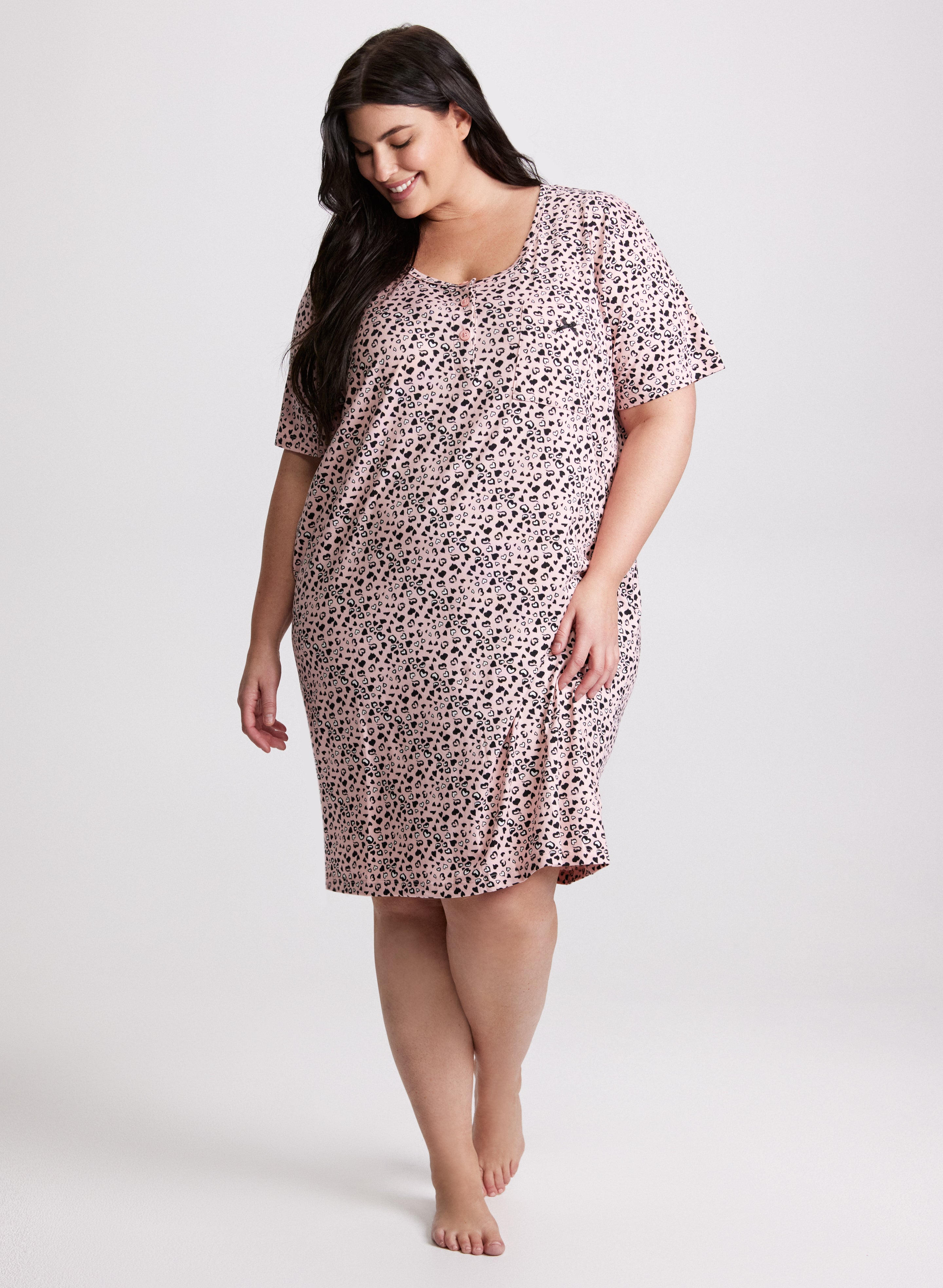 Short Sleeve Heart Print Nightgown