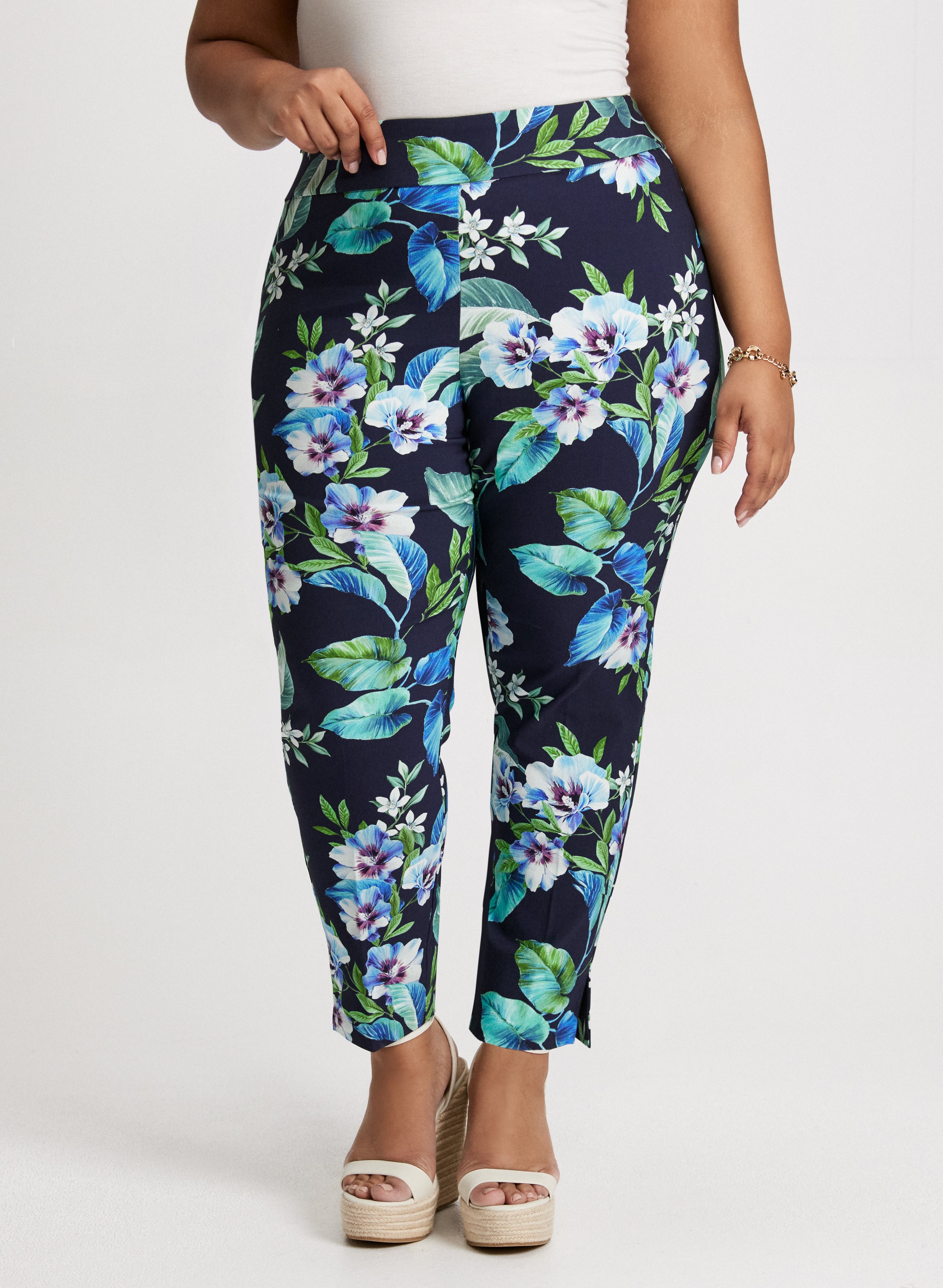 Pull-On Floral Ankle Pants