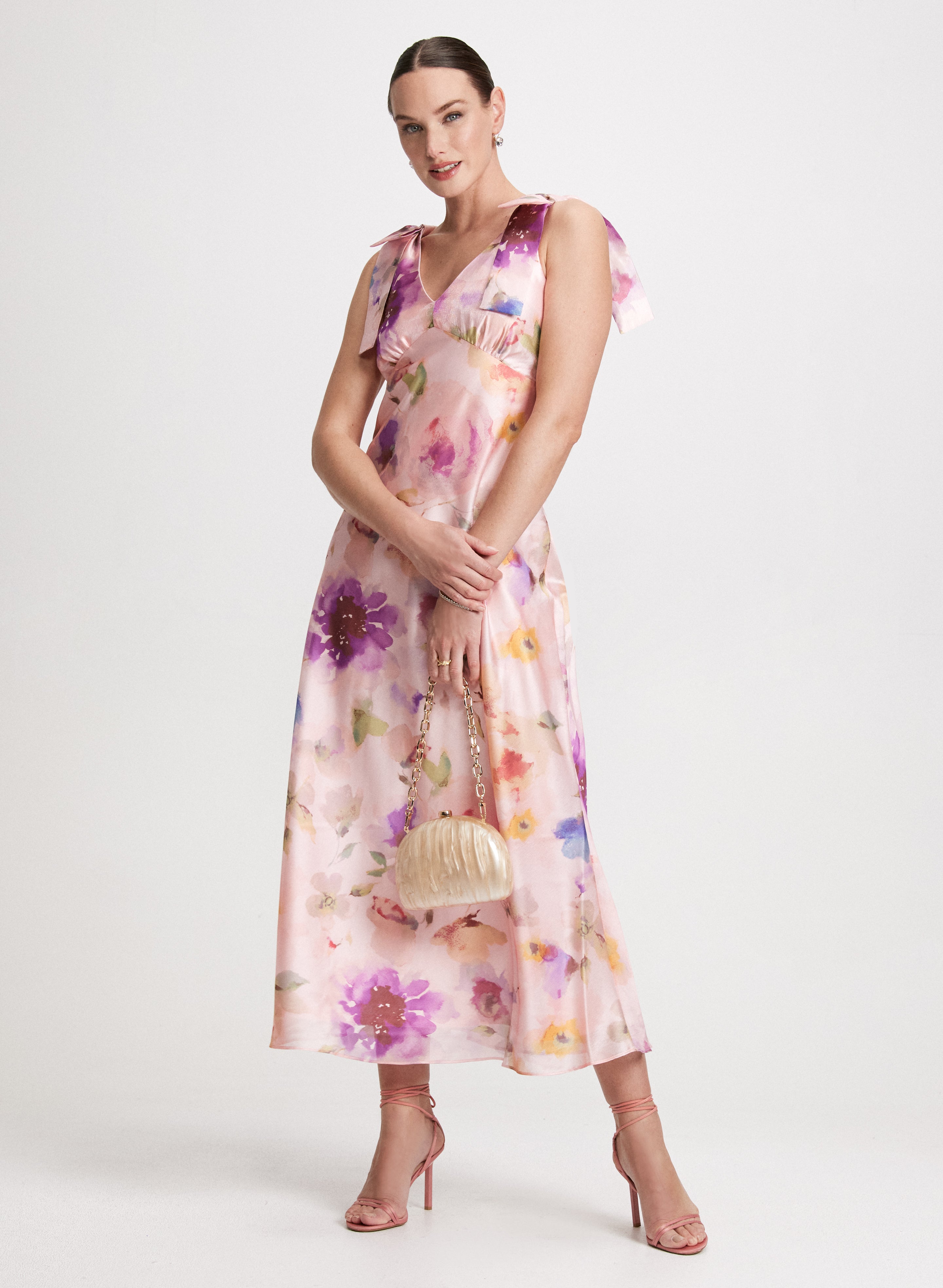 Shoulder Bows Floral Dress