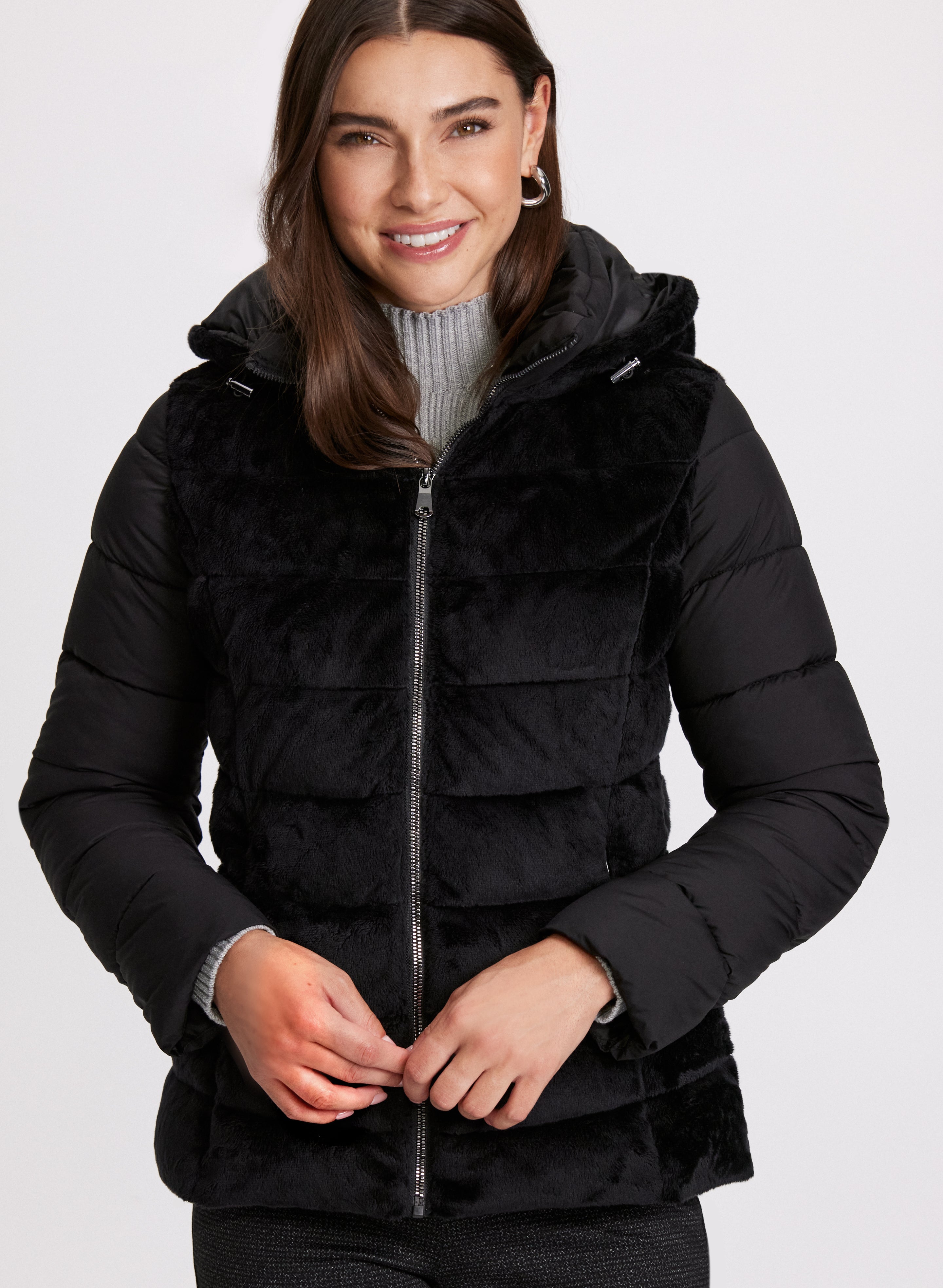 Bernardo Mixed Plush Puffer Jacket